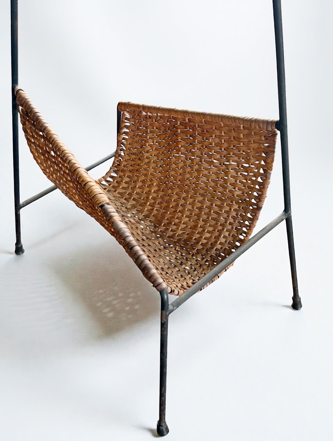 Vintage Rattan and Steel Magazine Rack, Italy 1950s