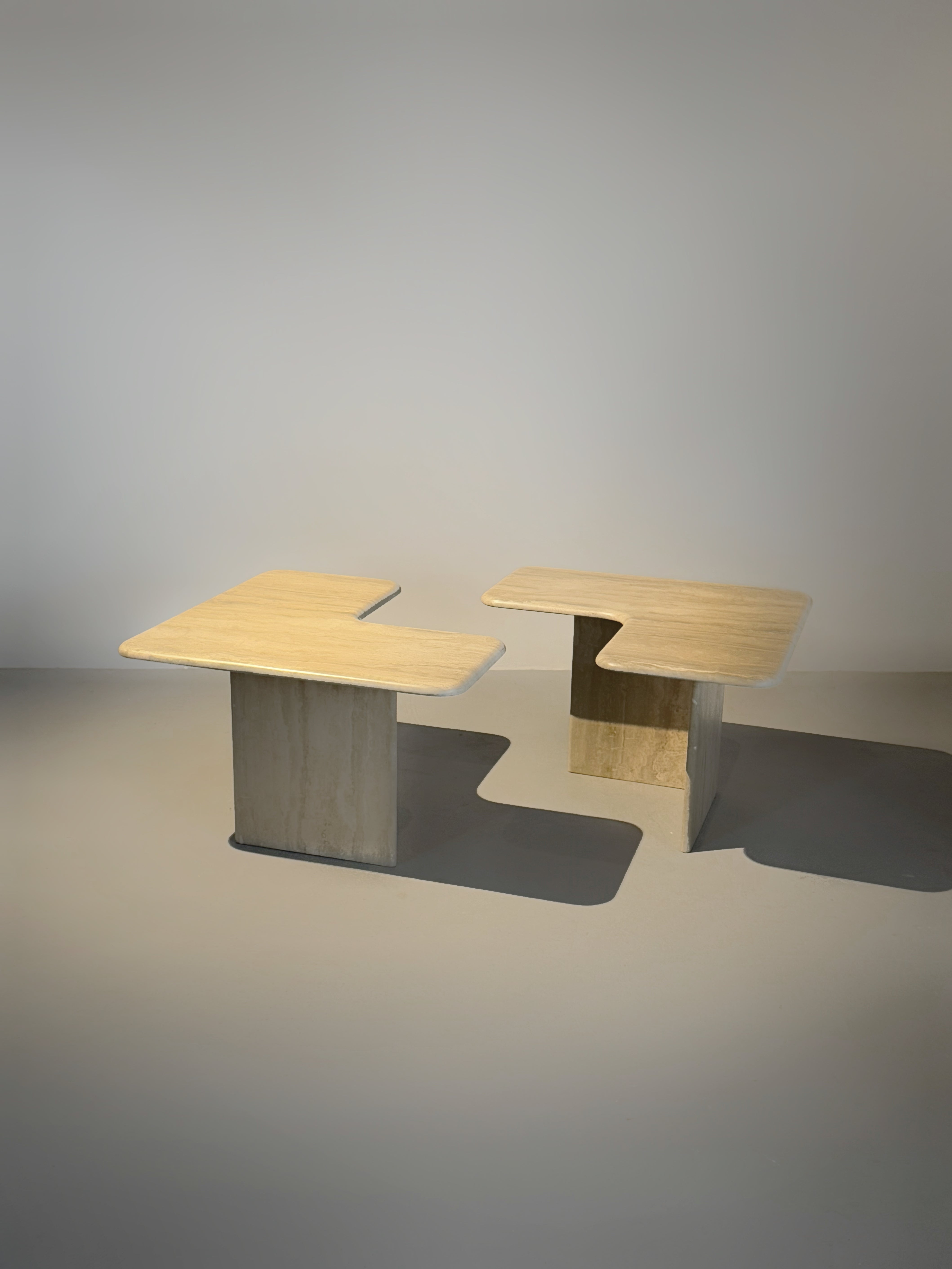 Two Parts Travertine Coffee Table, Italy 1970s