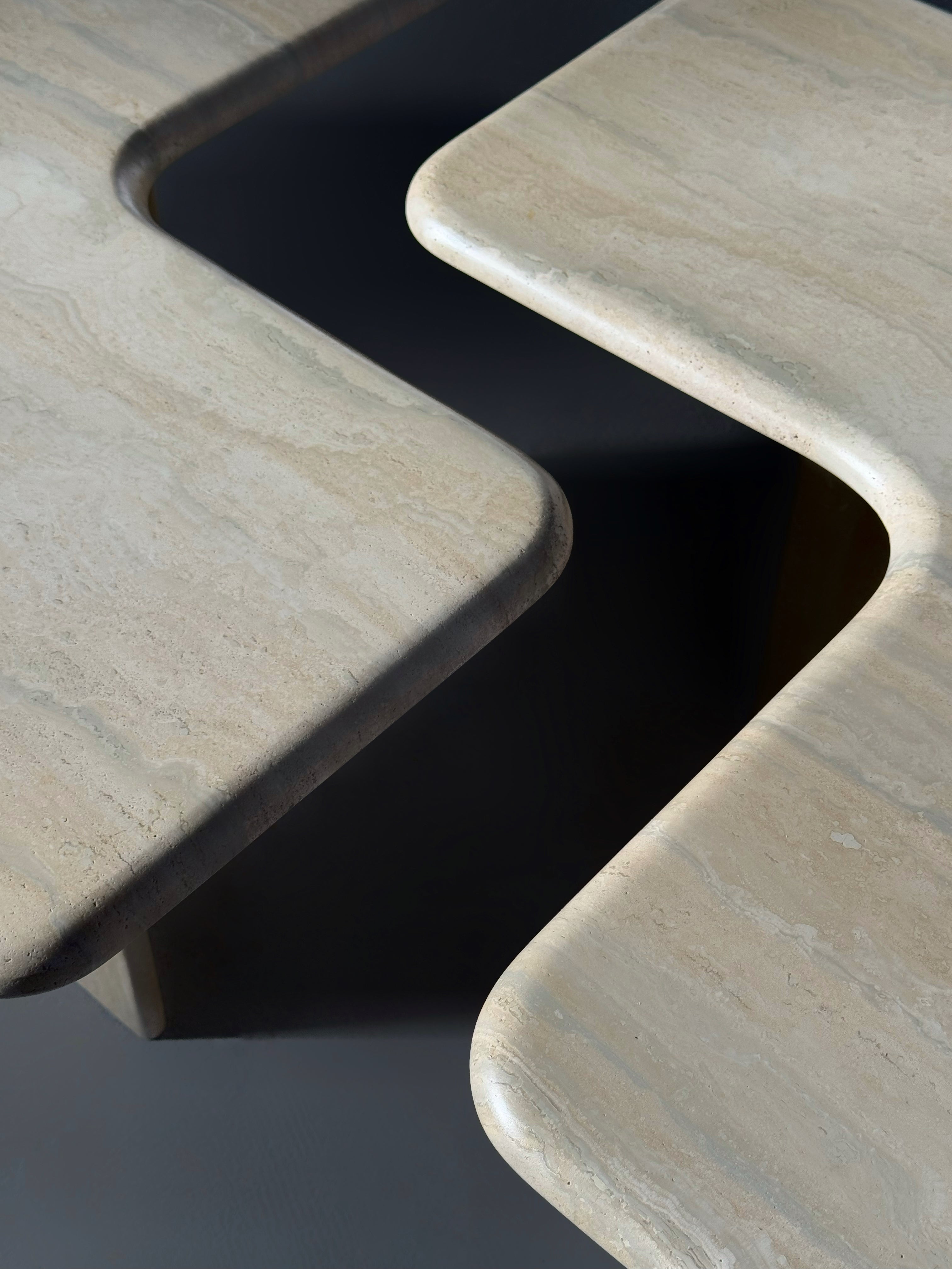 Two Parts Travertine Coffee Table, Italy 1970s