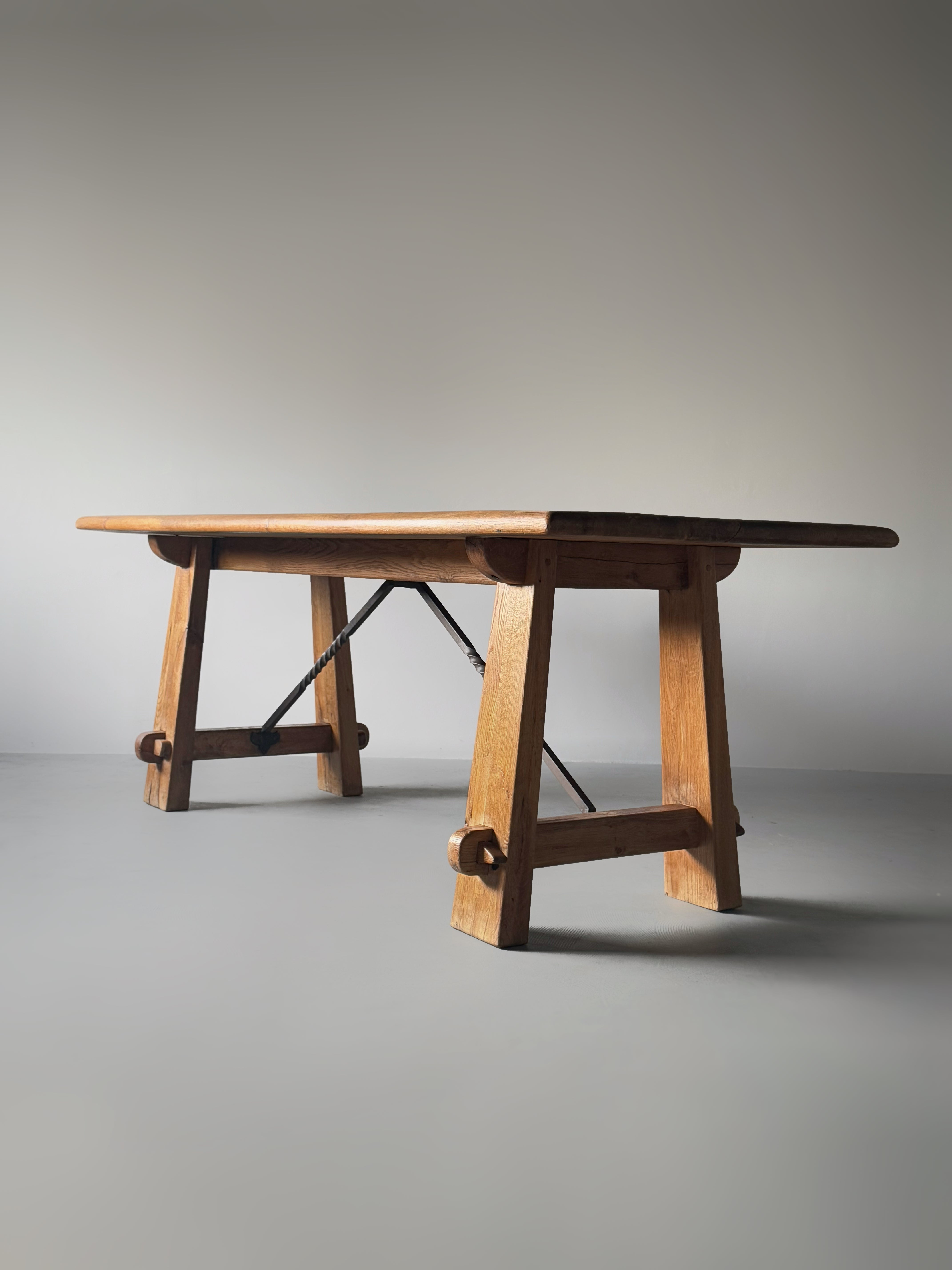 Brutalist Large French oak Dining Table 1950s