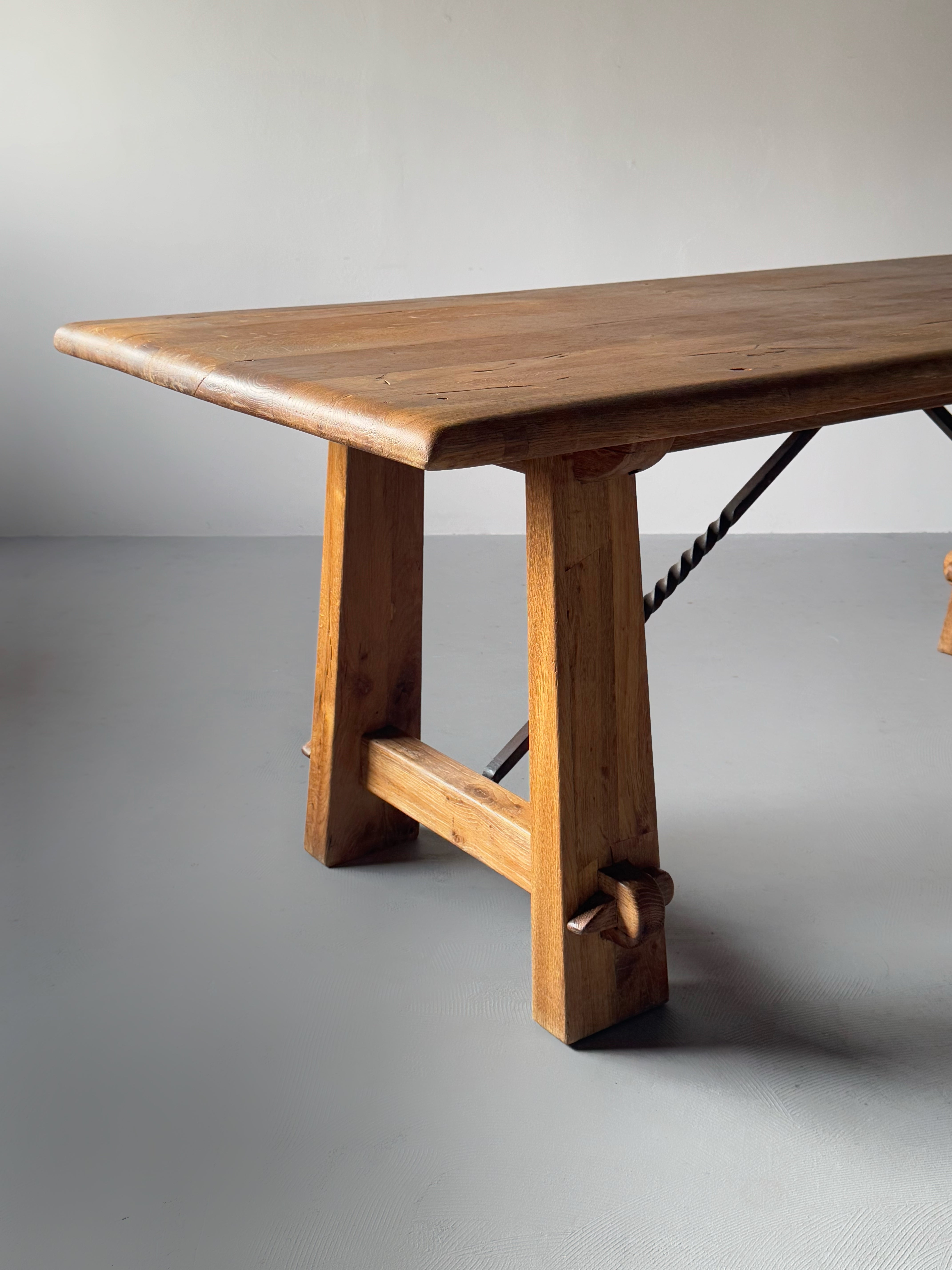 Brutalist Large French oak Dining Table 1950s