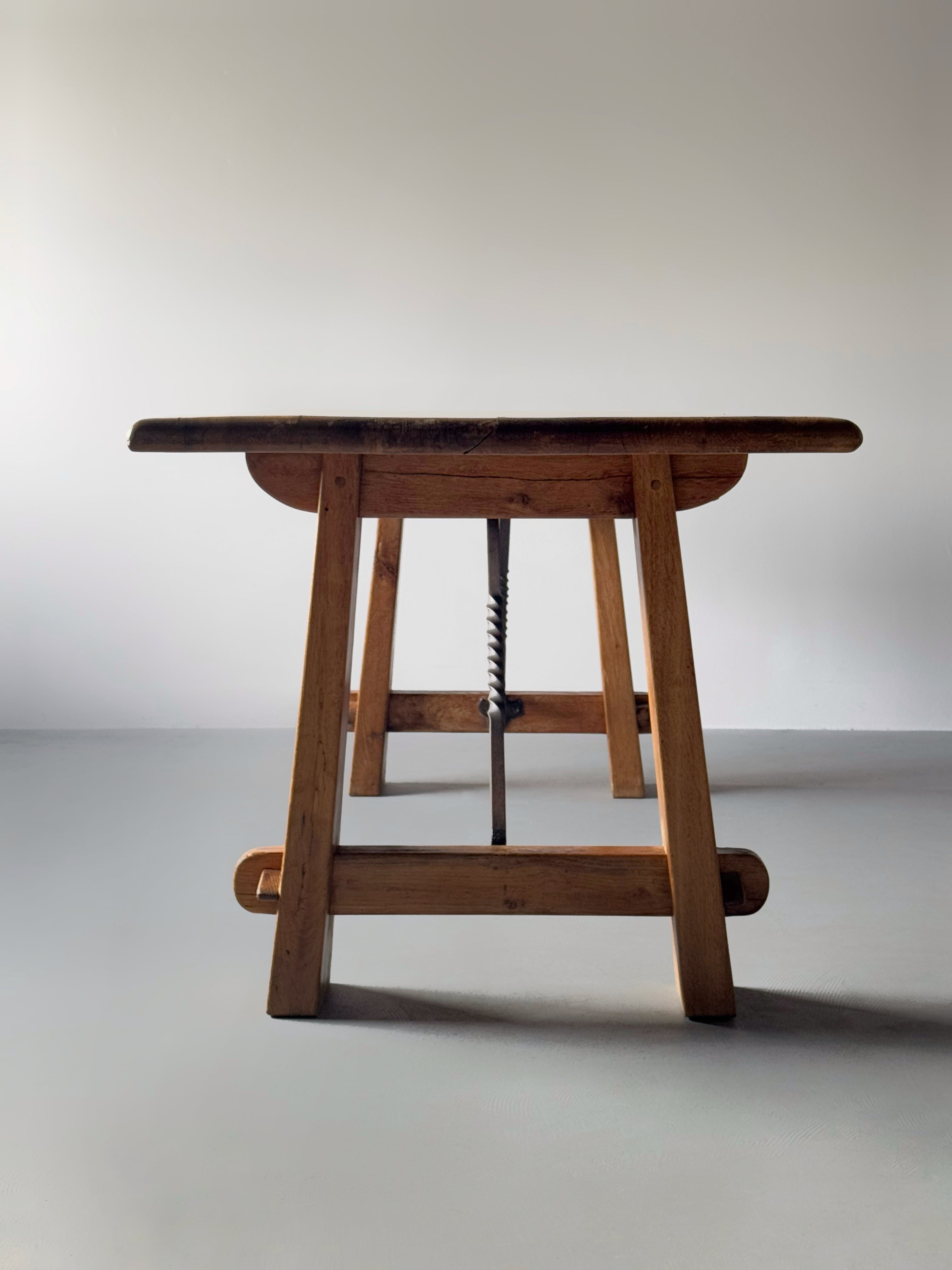 Brutalist Large French oak Dining Table 1950s