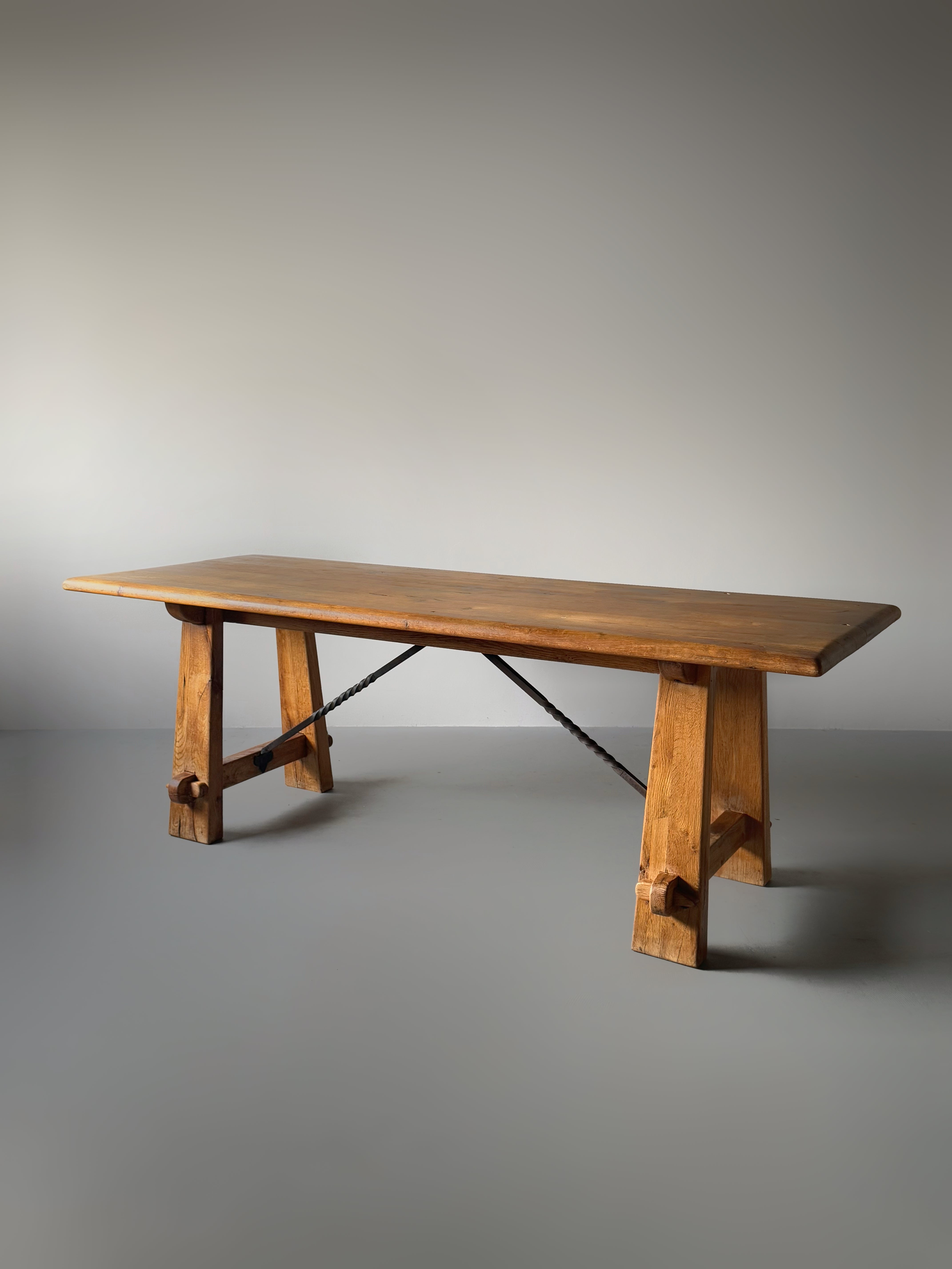 Brutalist Large French oak Dining Table 1950s