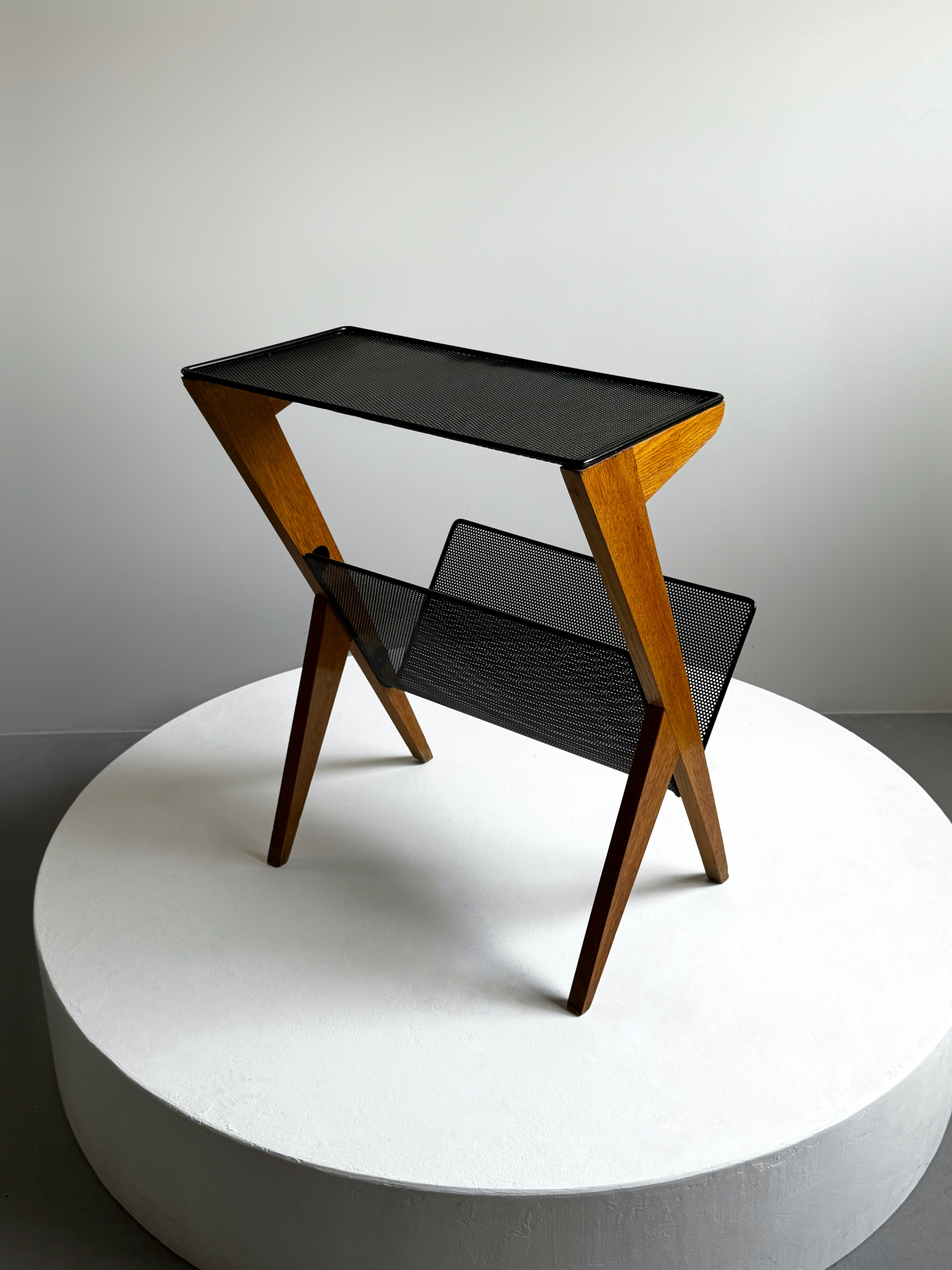 Mid-Century Modern Side Table with Magazine Holder