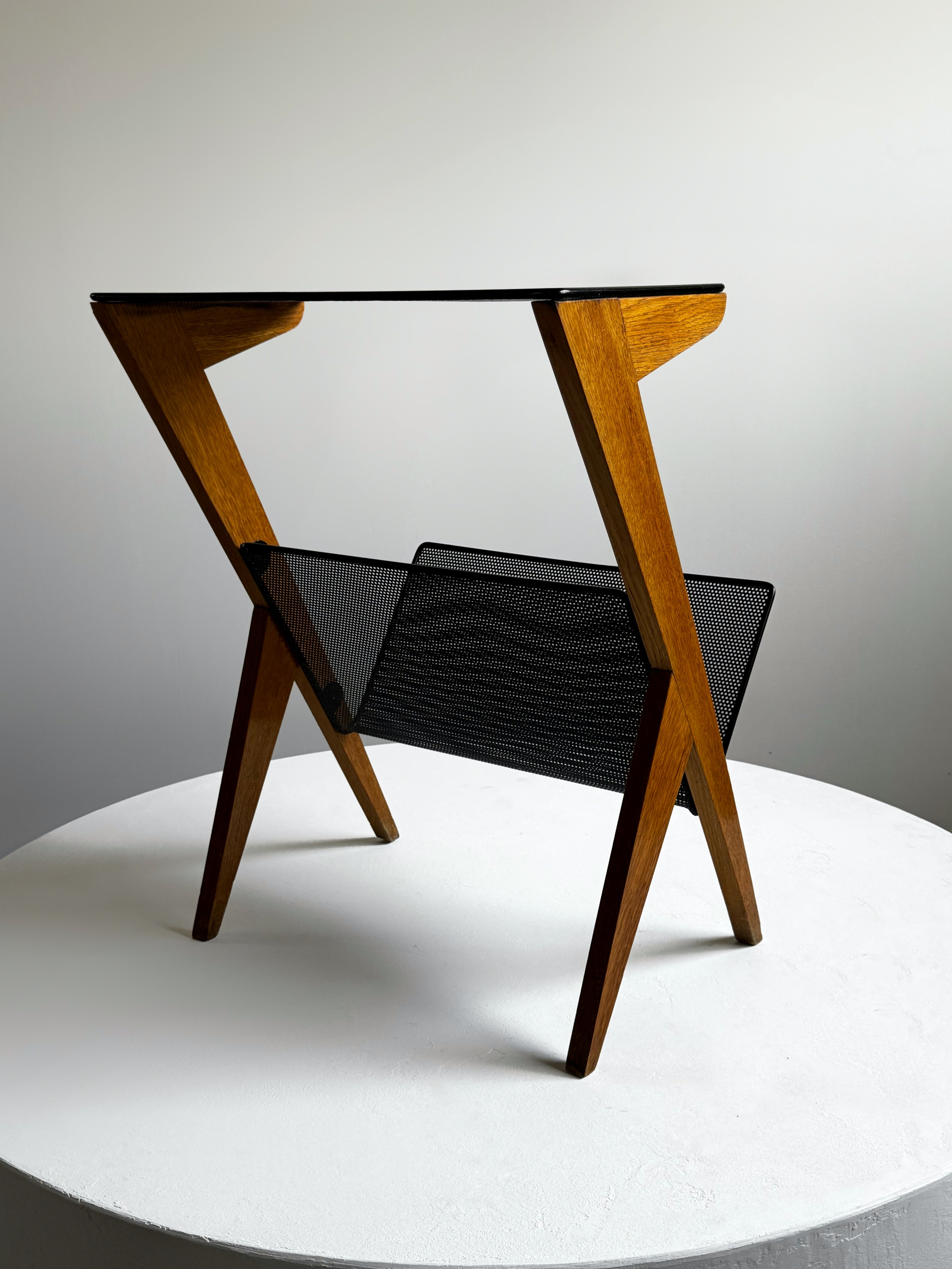 Mid-Century Modern Side Table with Magazine Holder