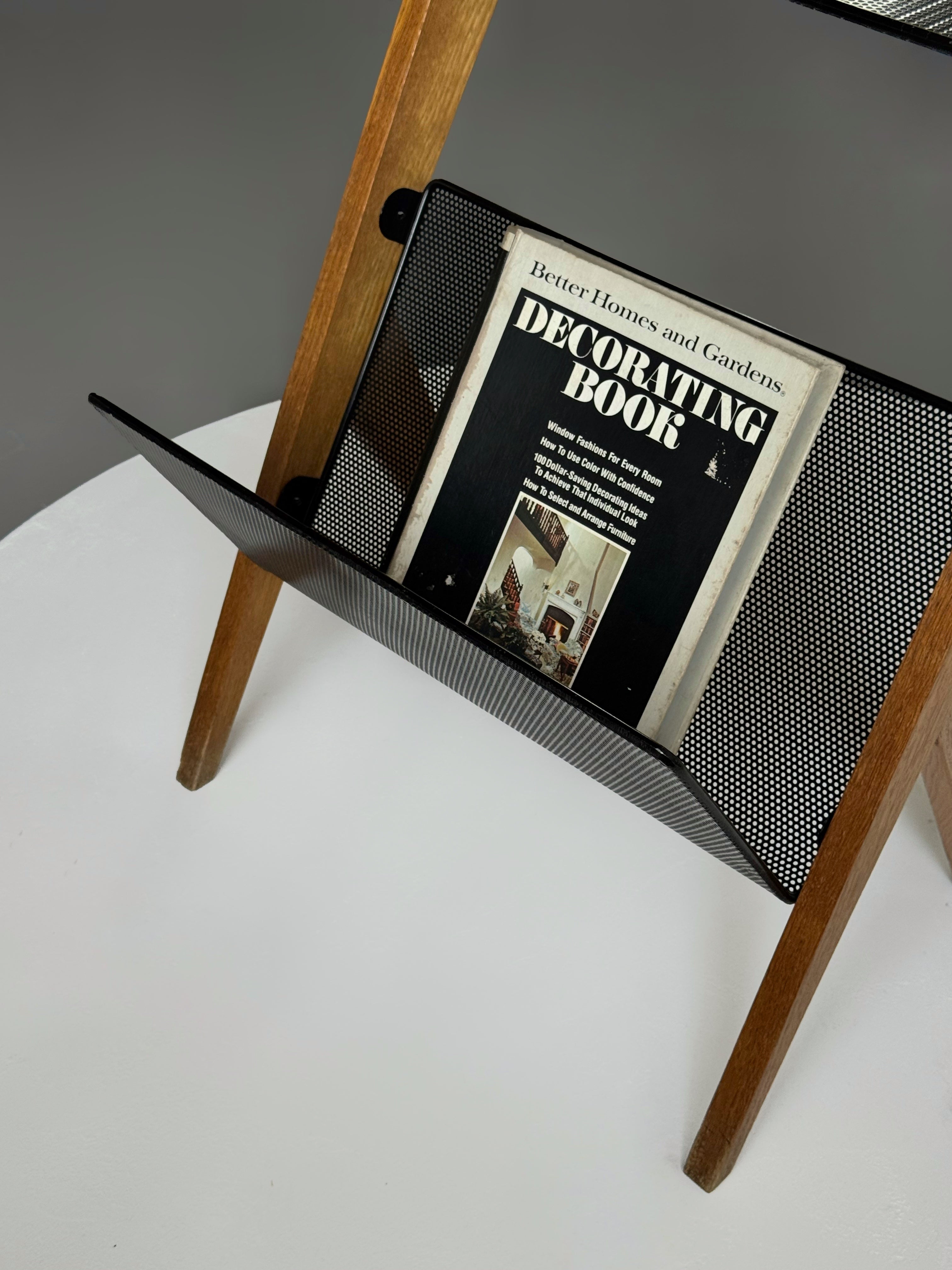 Mid-Century Modern Side Table with Magazine Holder