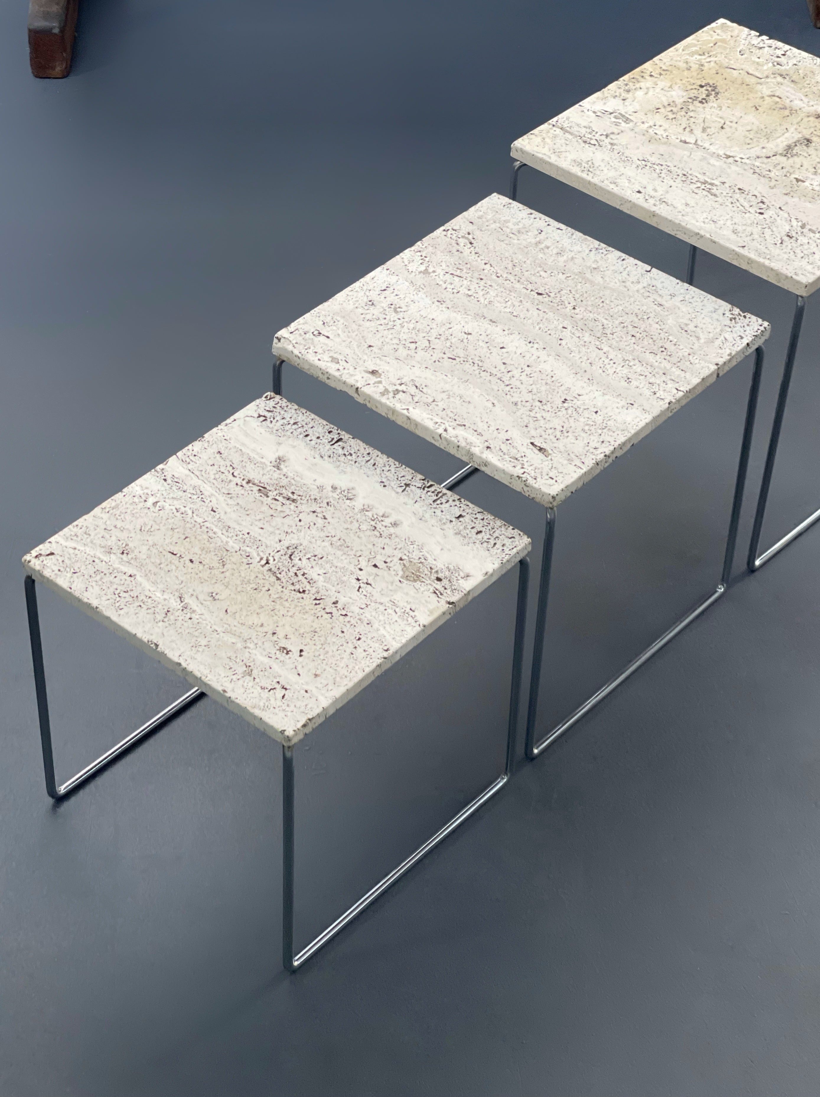 Set of 3 travertine nesting tables