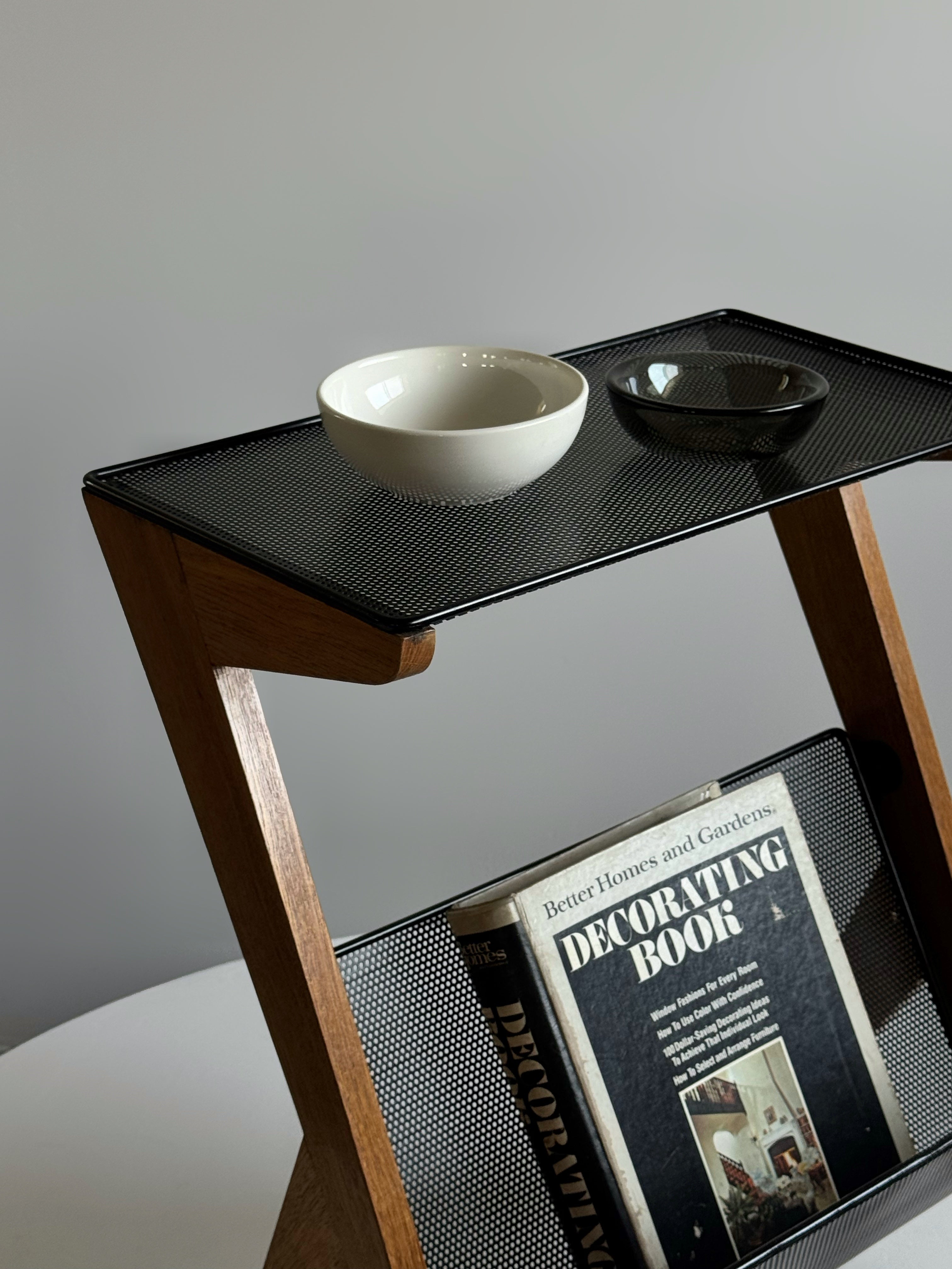 Mid-Century Modern Side Table with Magazine Holder