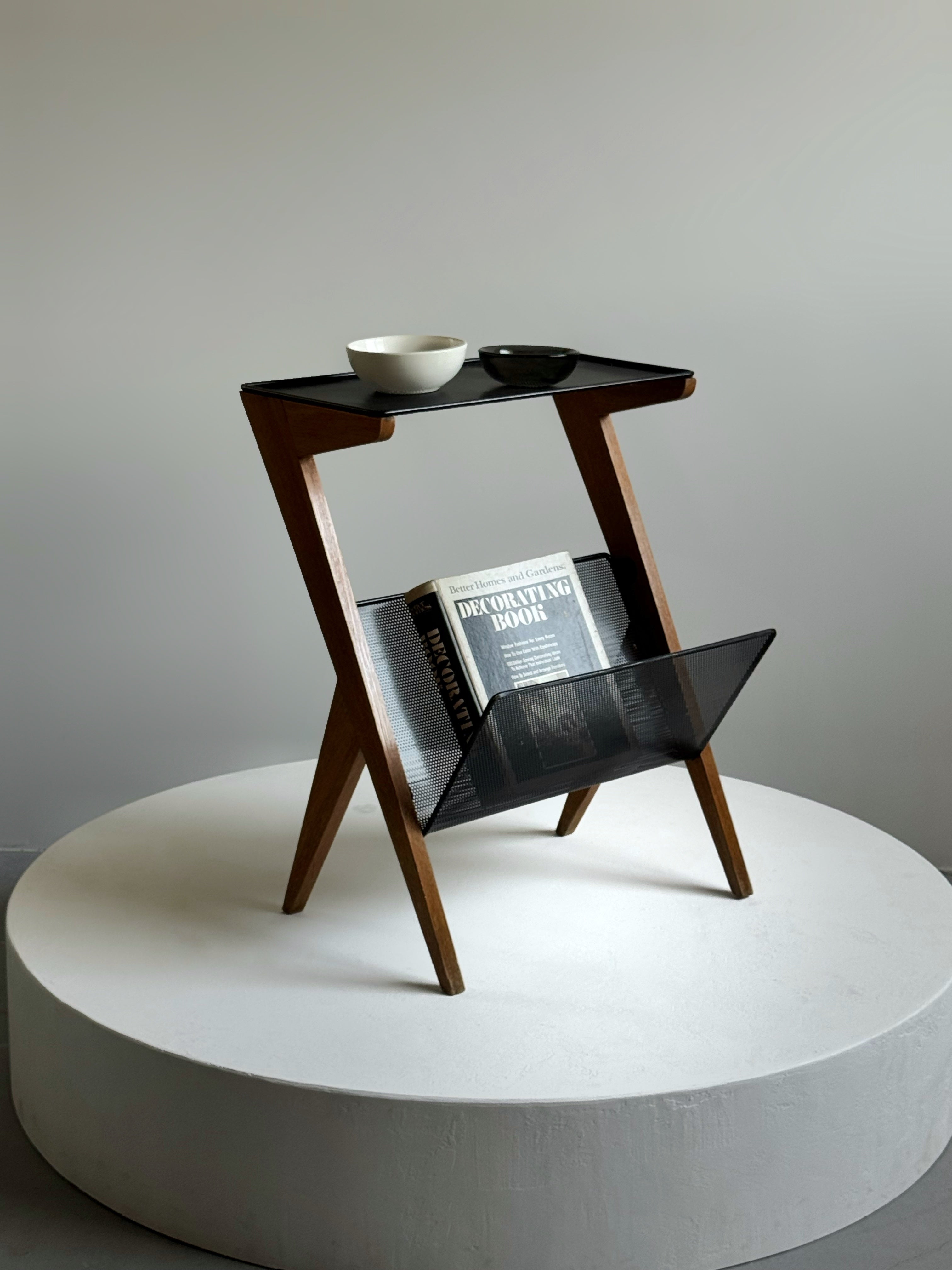 Mid-Century Modern Side Table with Magazine Holder