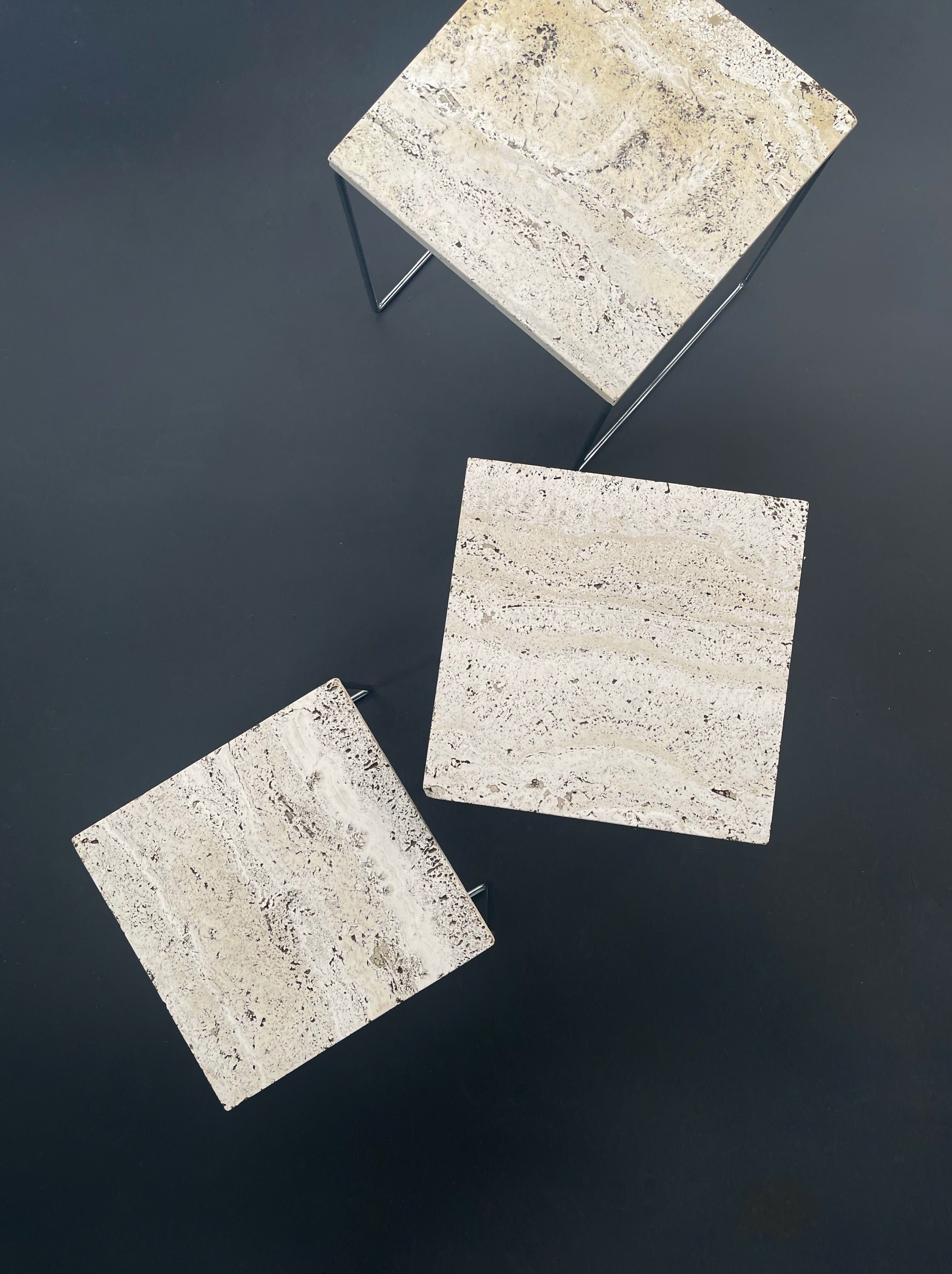 Set of 3 travertine nesting tables