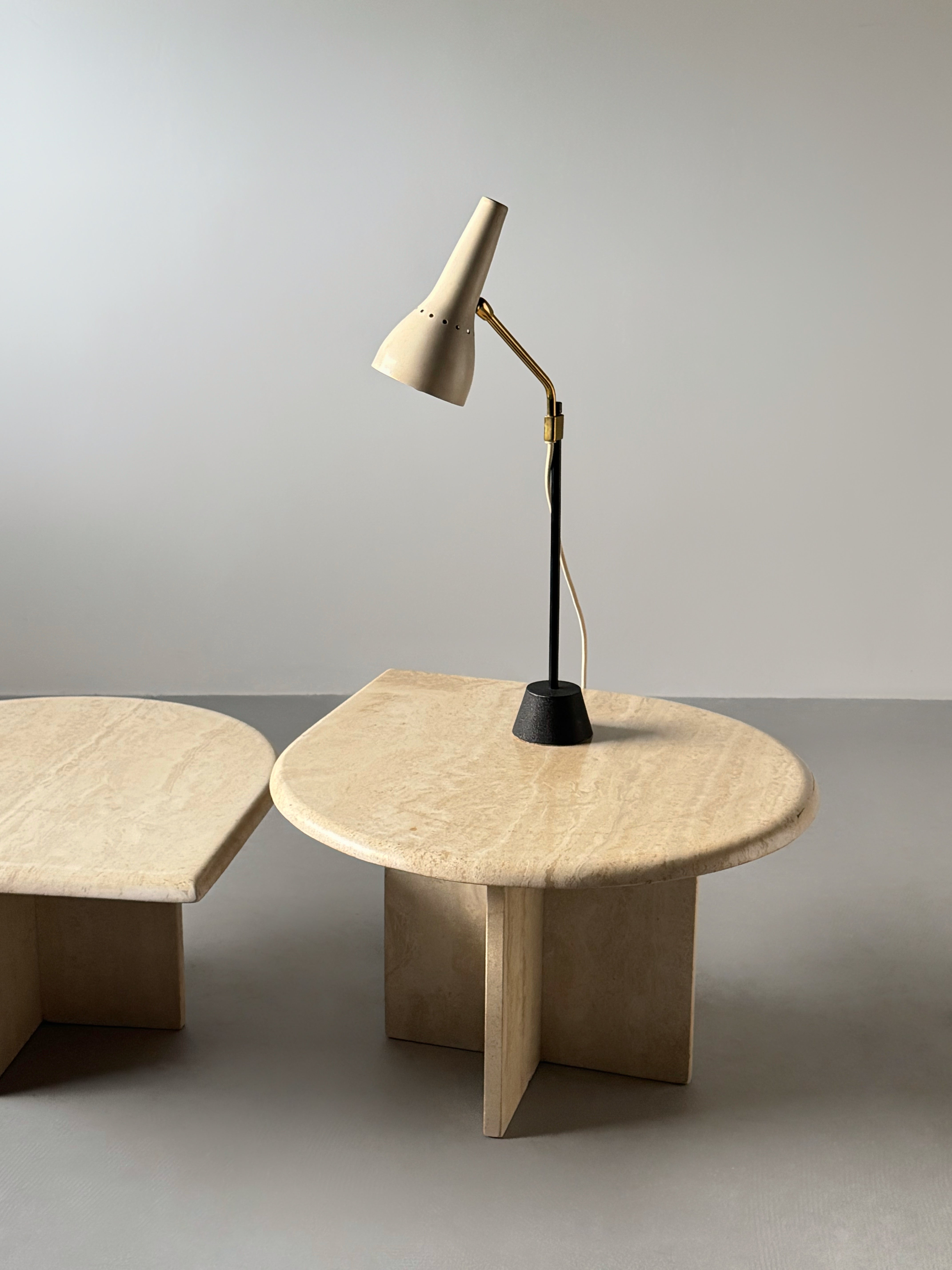 Italian Brass Table Lamp With Light Beige Ripple Finish
