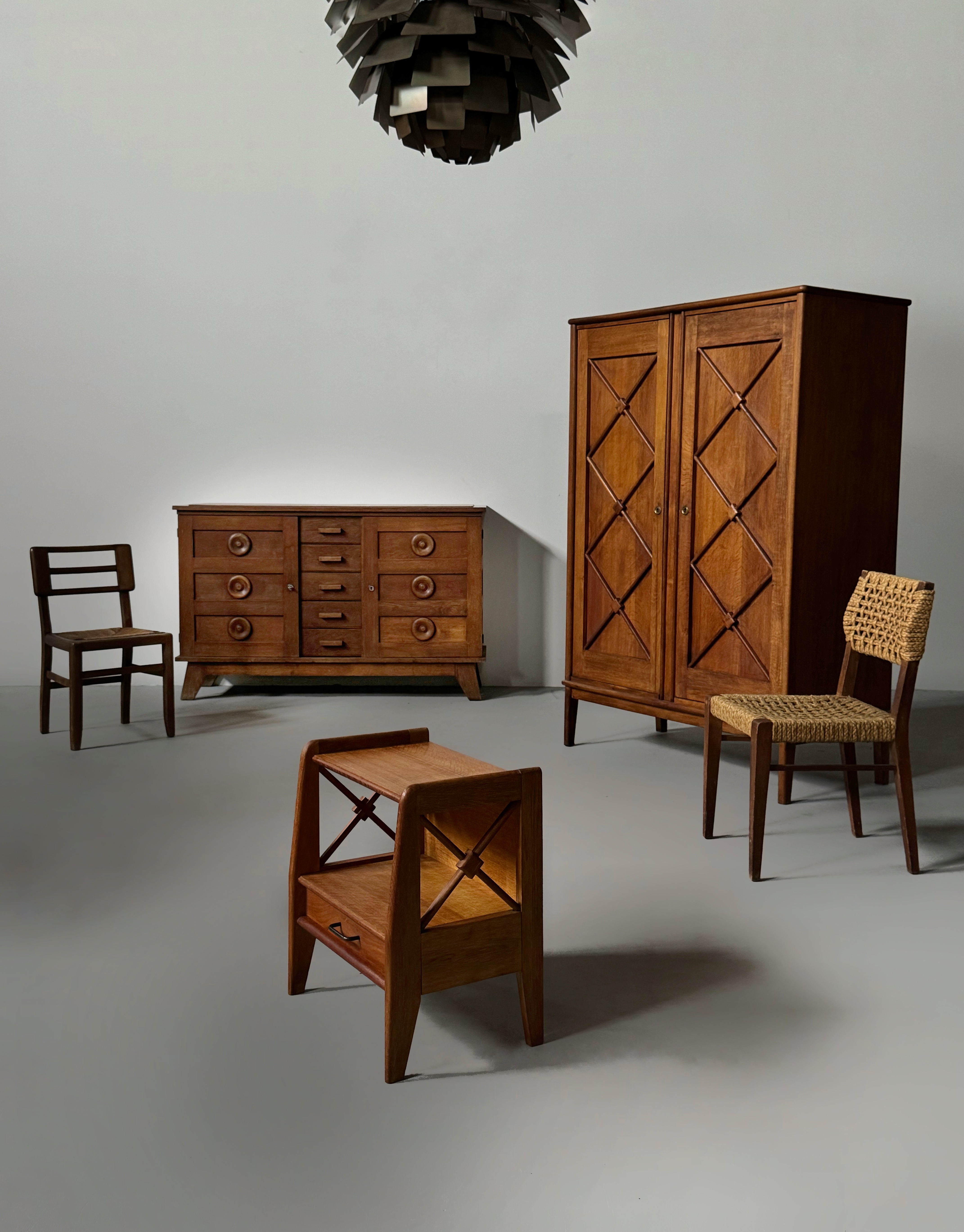 1950's Oak Bed Side Tables by Jacques Adnet