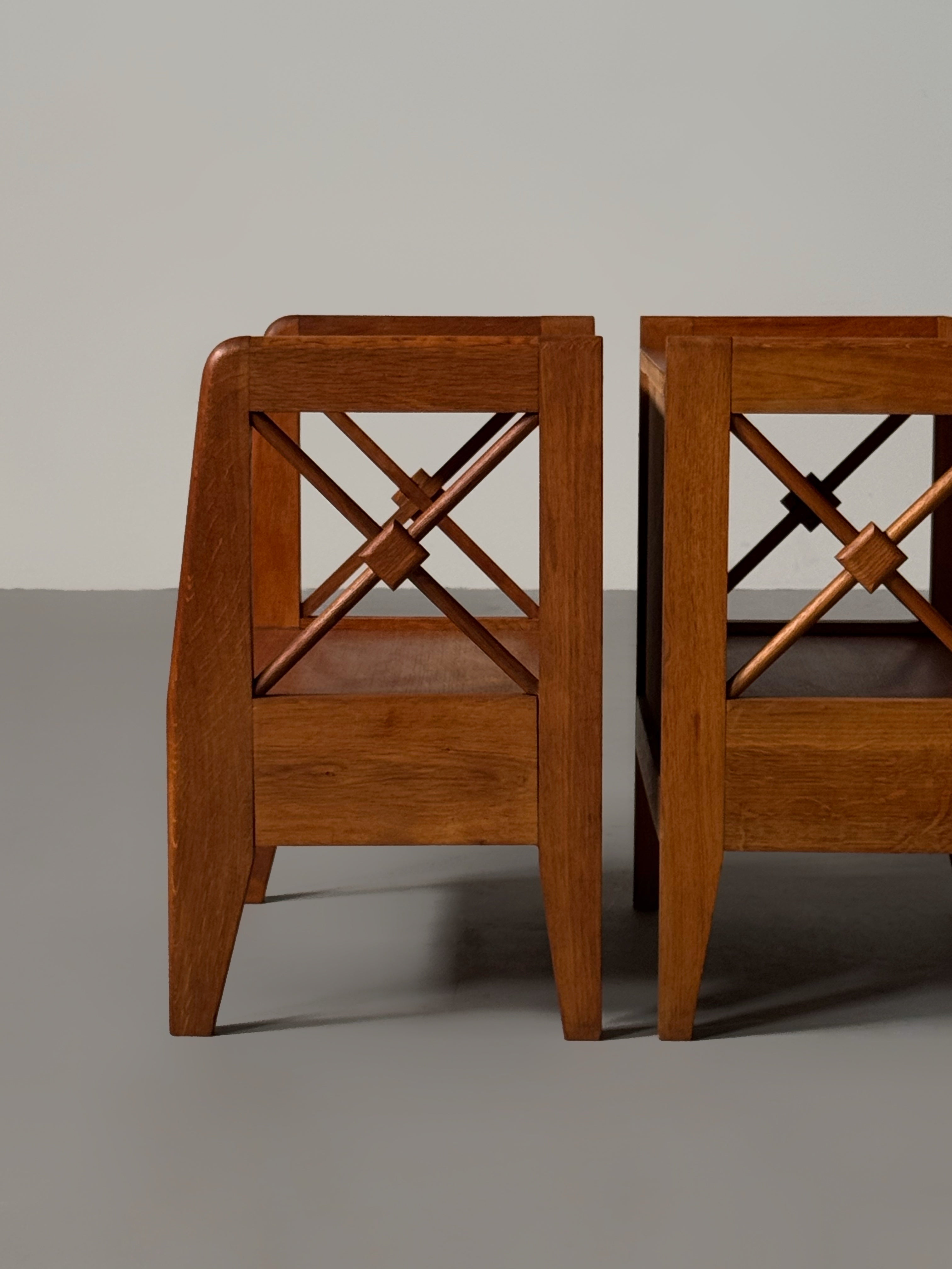 1950's Oak Bed Side Tables by Jacques Adnet