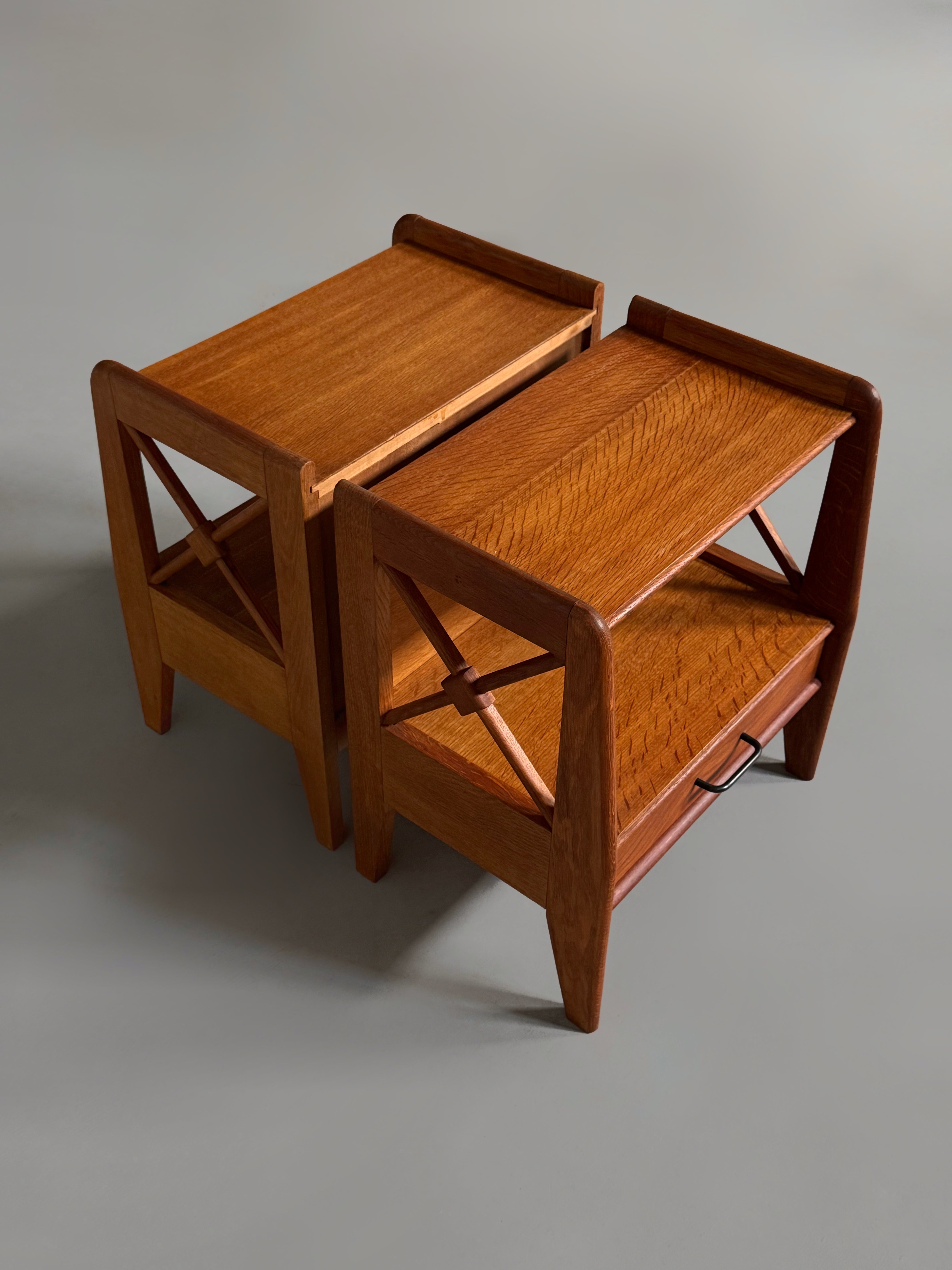 1950's Oak Bed Side Tables by Jacques Adnet