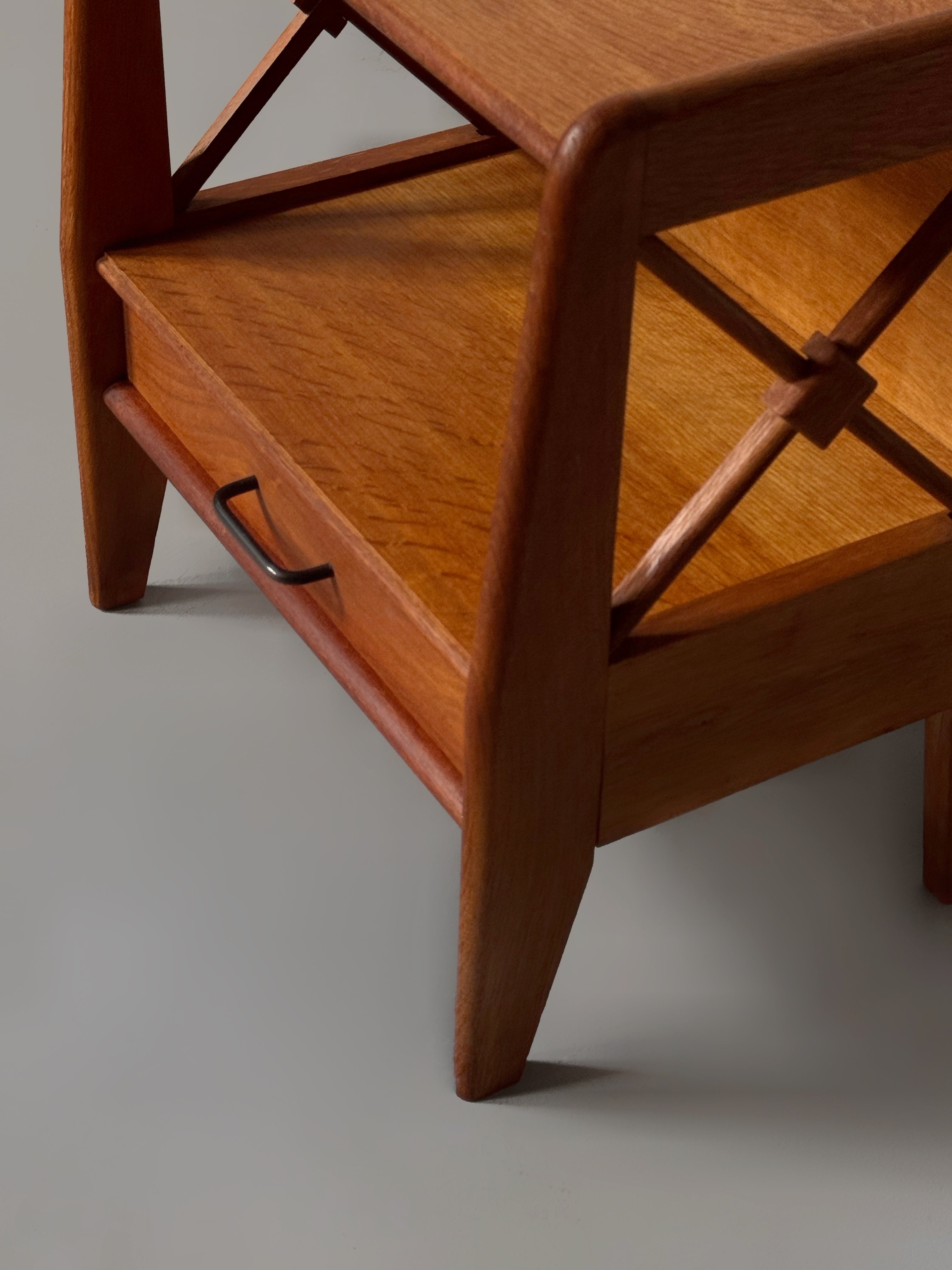 1950's Oak Bed Side Tables by Jacques Adnet