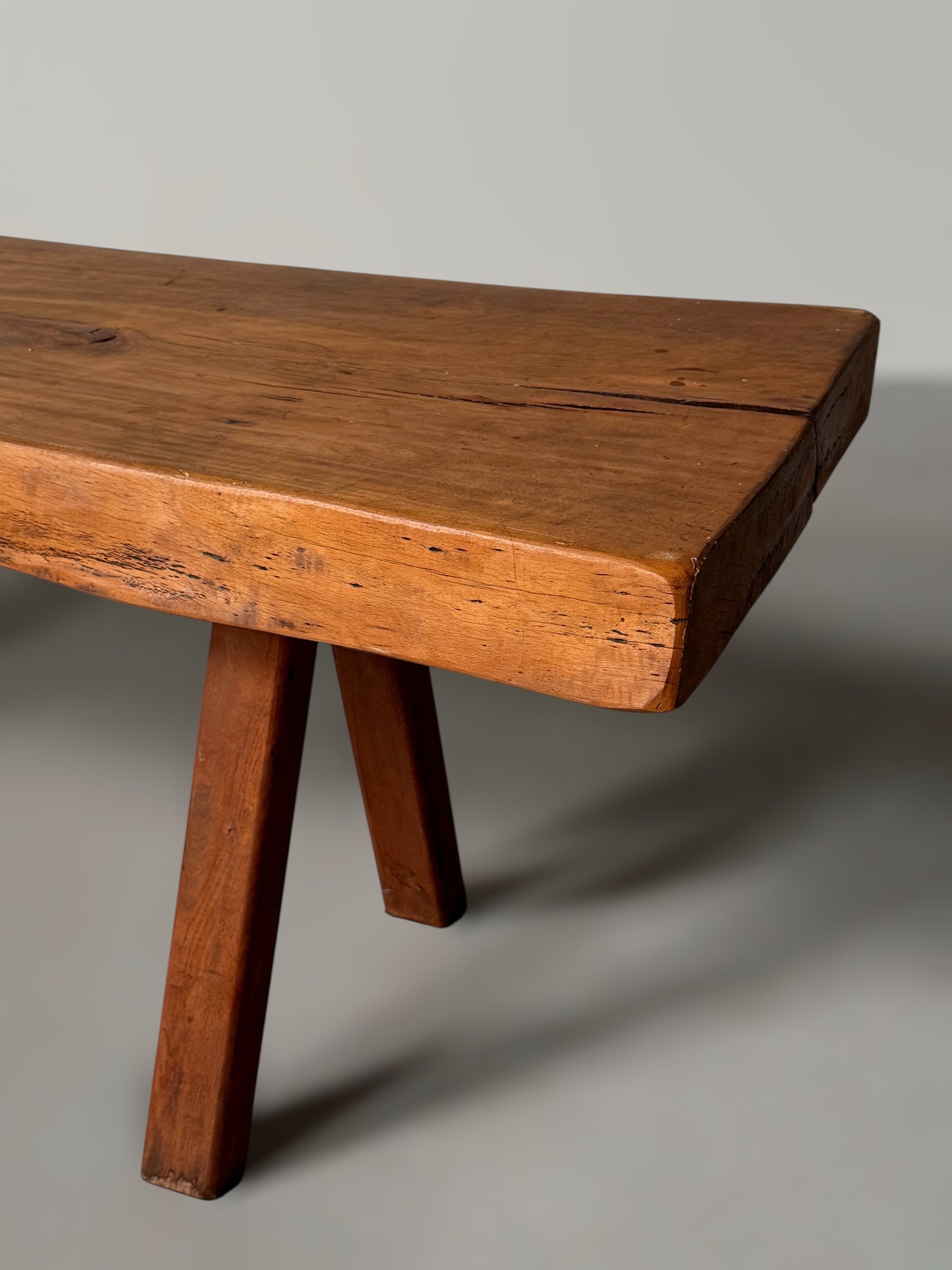 Handmade Oak brutalist table by Mobichalet, Belgium 1960s