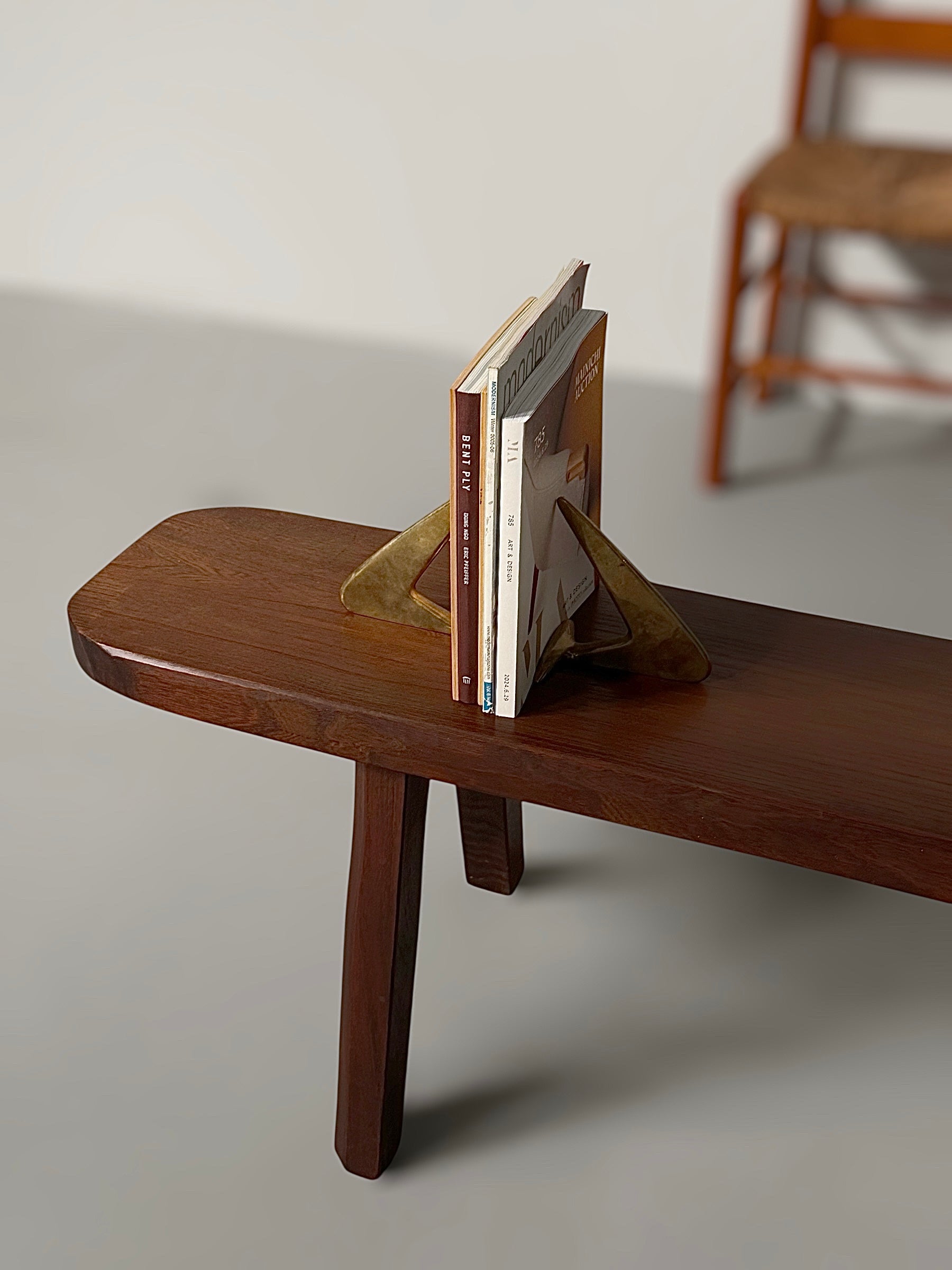 Sculptural Bench in stained elm, French 1970s