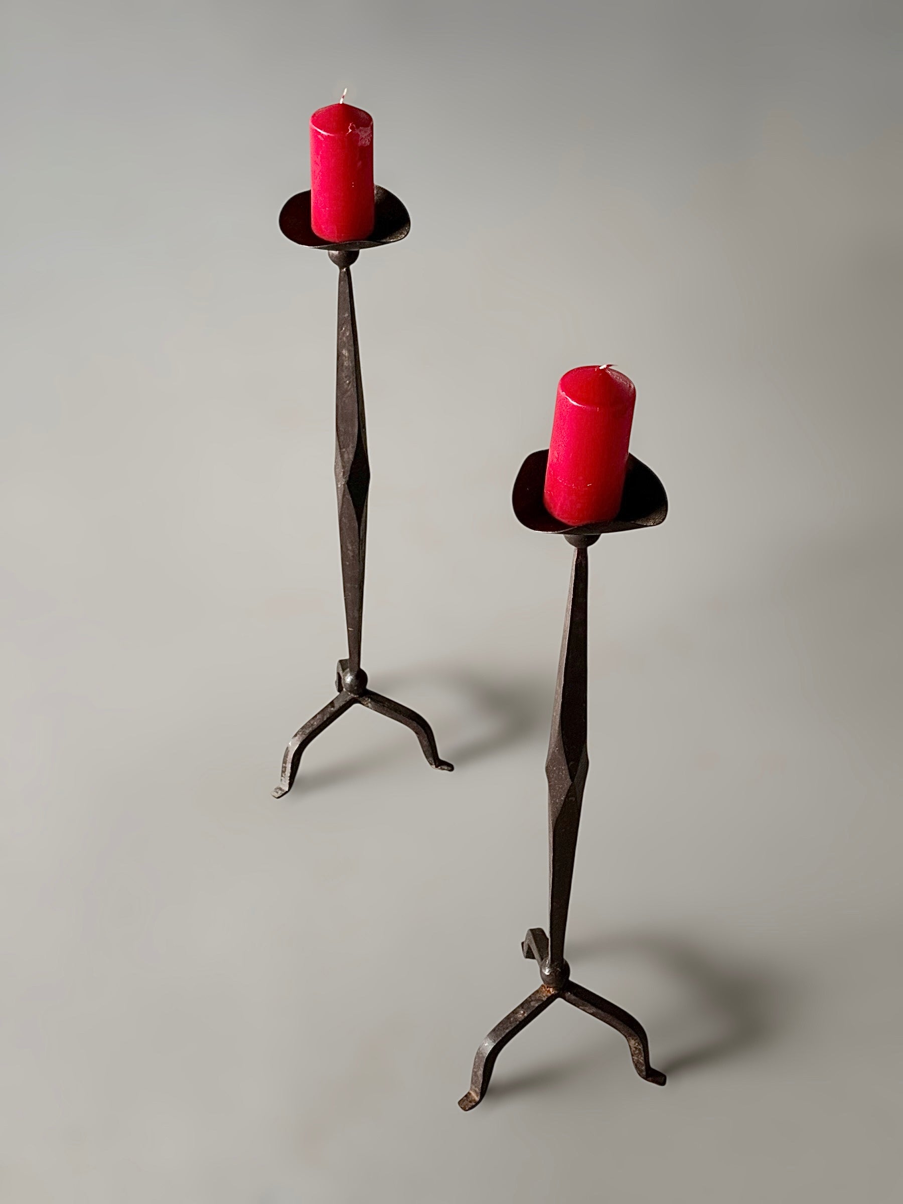 Pair of Brutalist Forged Iron Candle Holders, France 1950s–60s