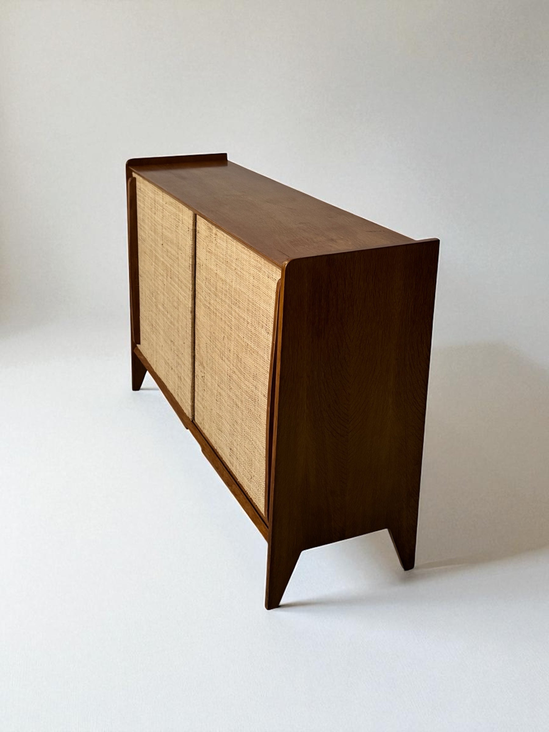 French Oak Cabinet Seagrass Doors 1950s