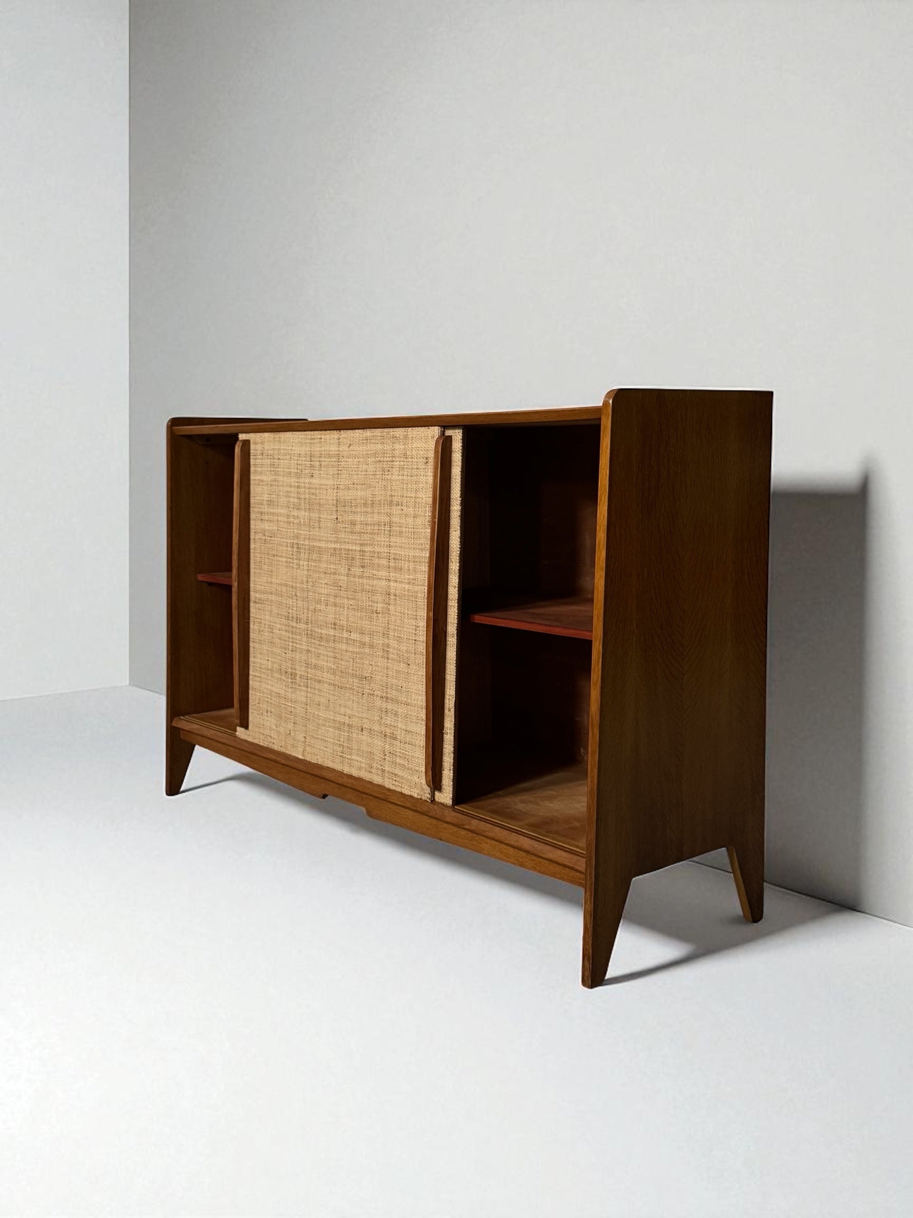 French Oak Cabinet Seagrass Doors 1950s