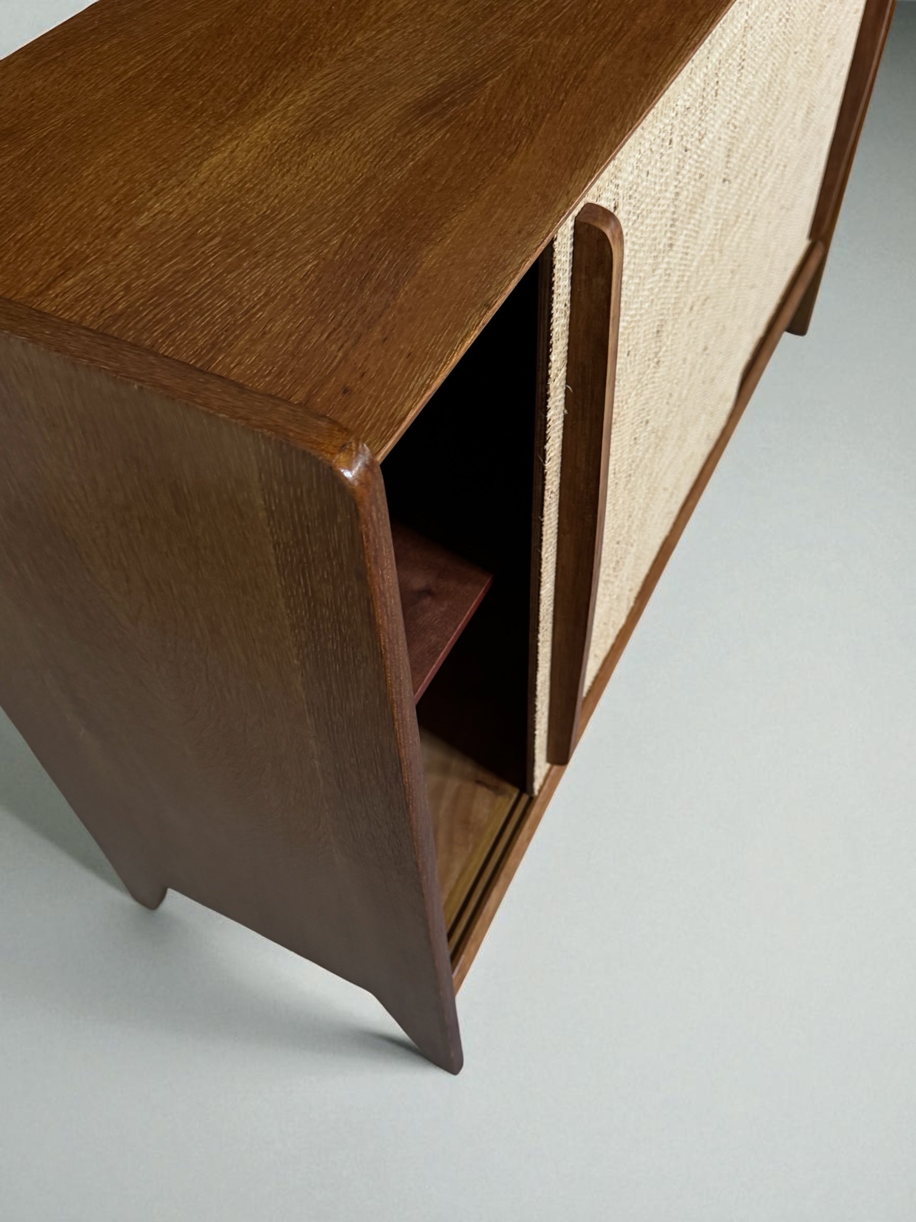 French Oak Cabinet Seagrass Doors 1950s