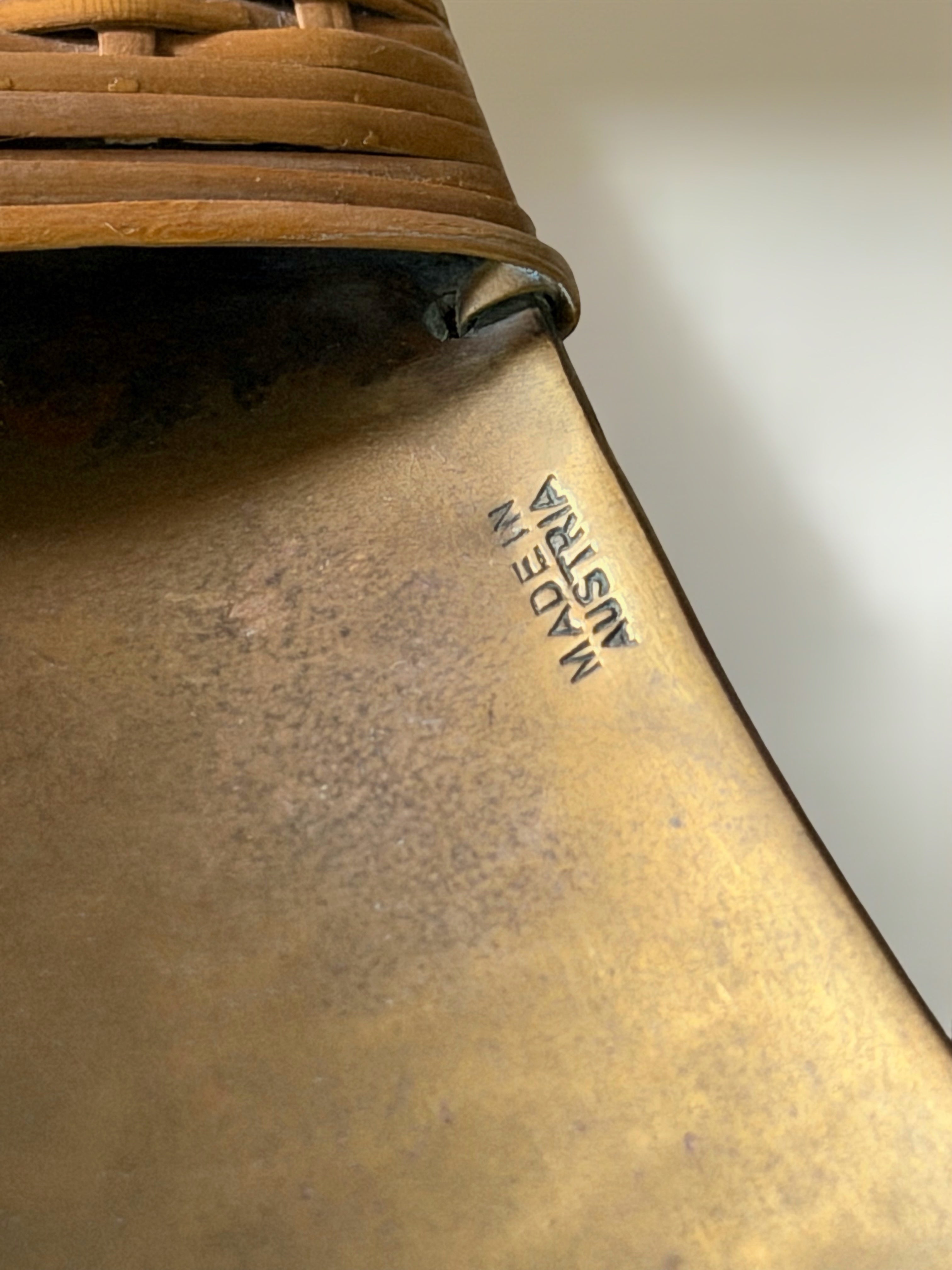 Hammered Serving Plate with wicker vienna around 1950s