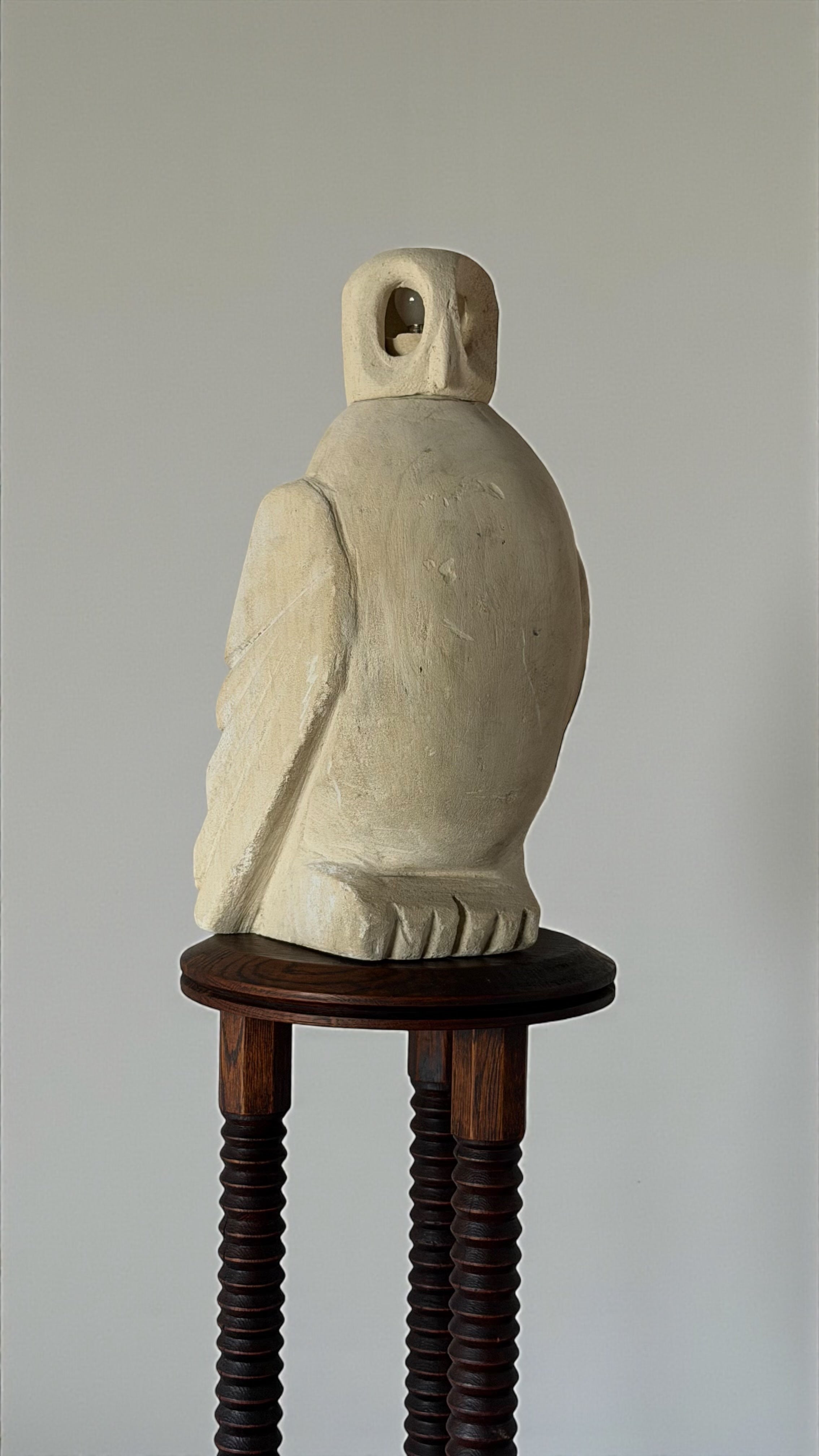 Limestone Owl Lamp, France 1970s