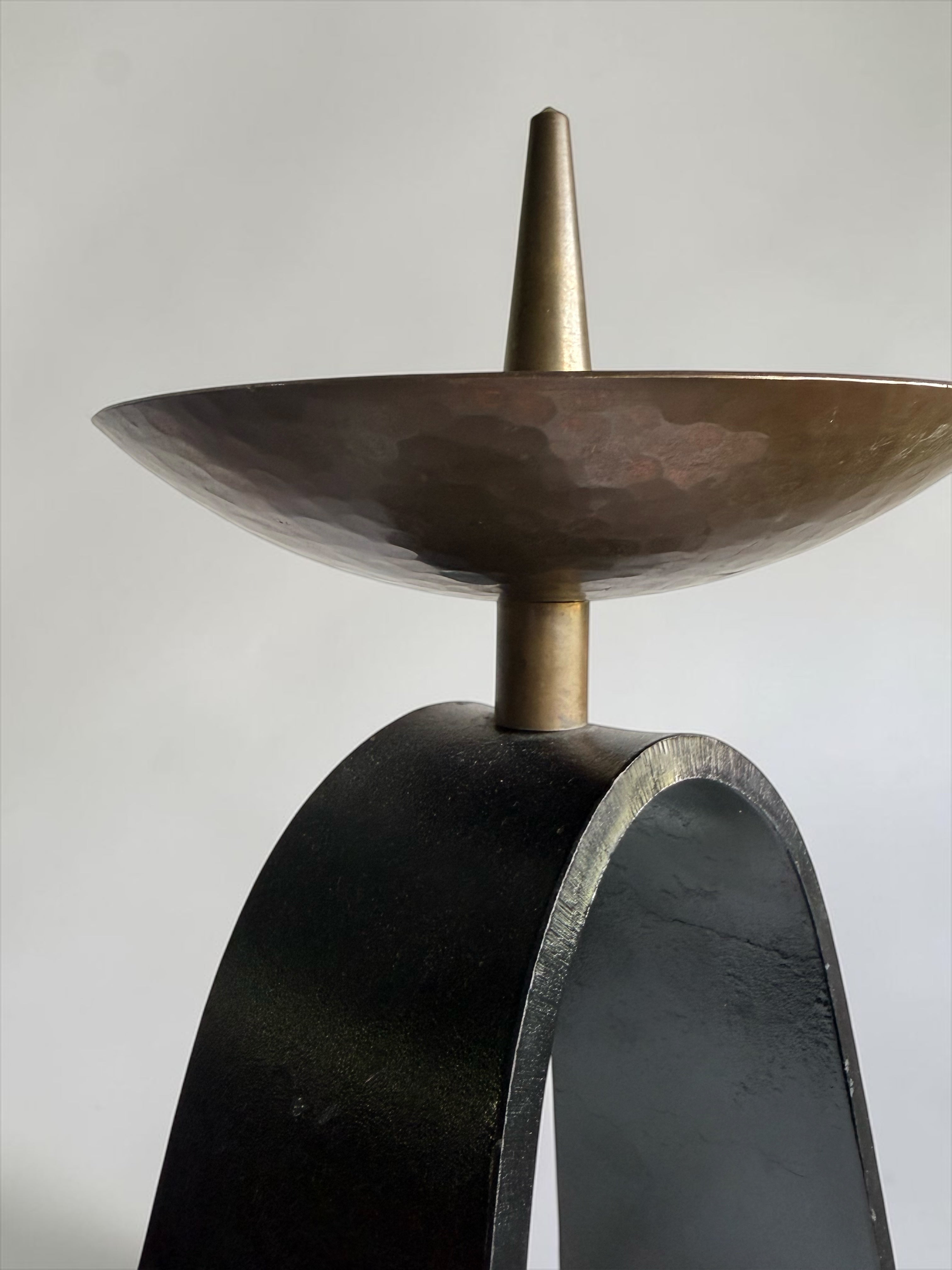 Sculptural Candle Holder in Black Metal and Brass, 1950s