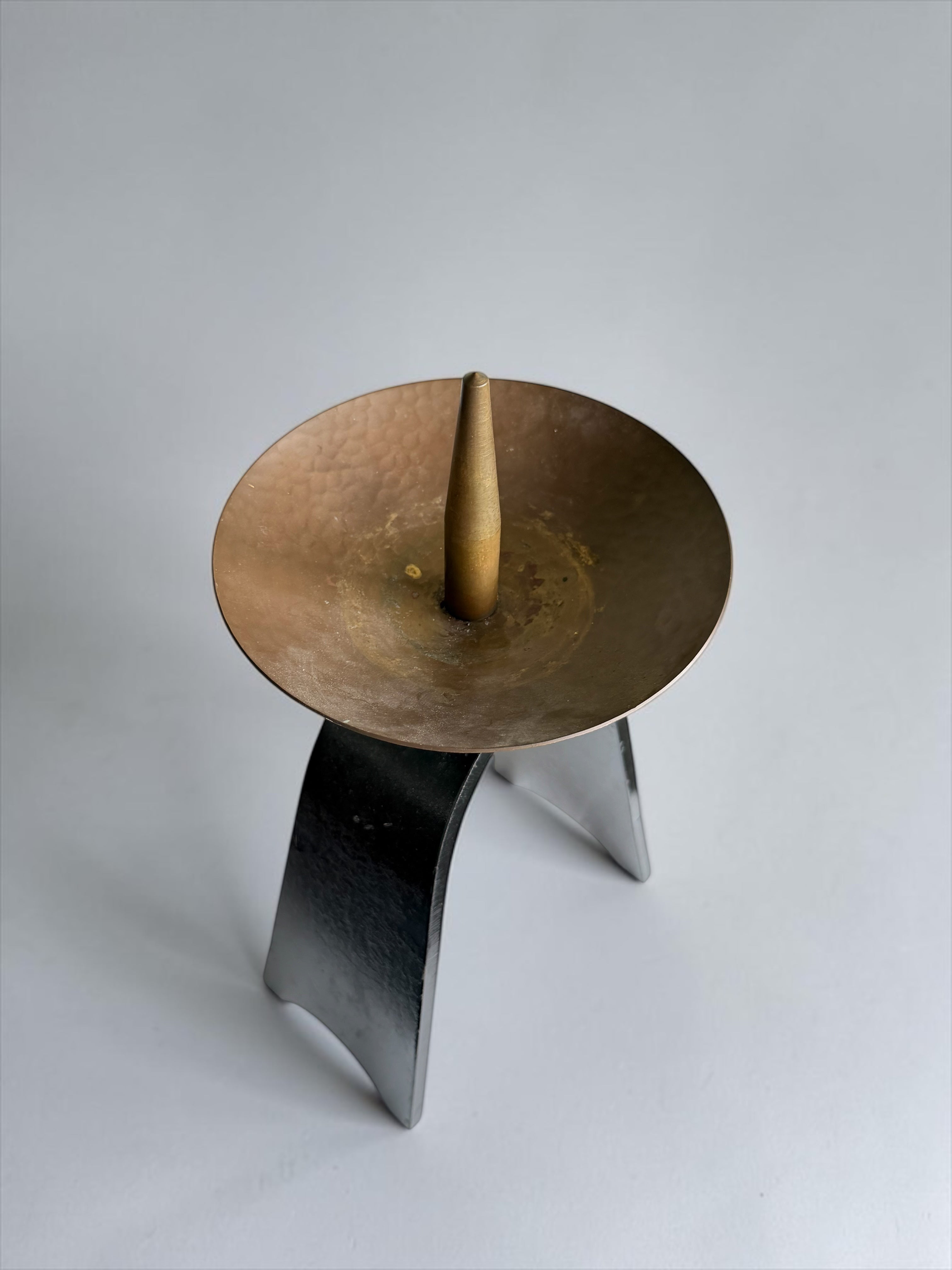 Sculptural Candle Holder in Black Metal and Brass, 1950s