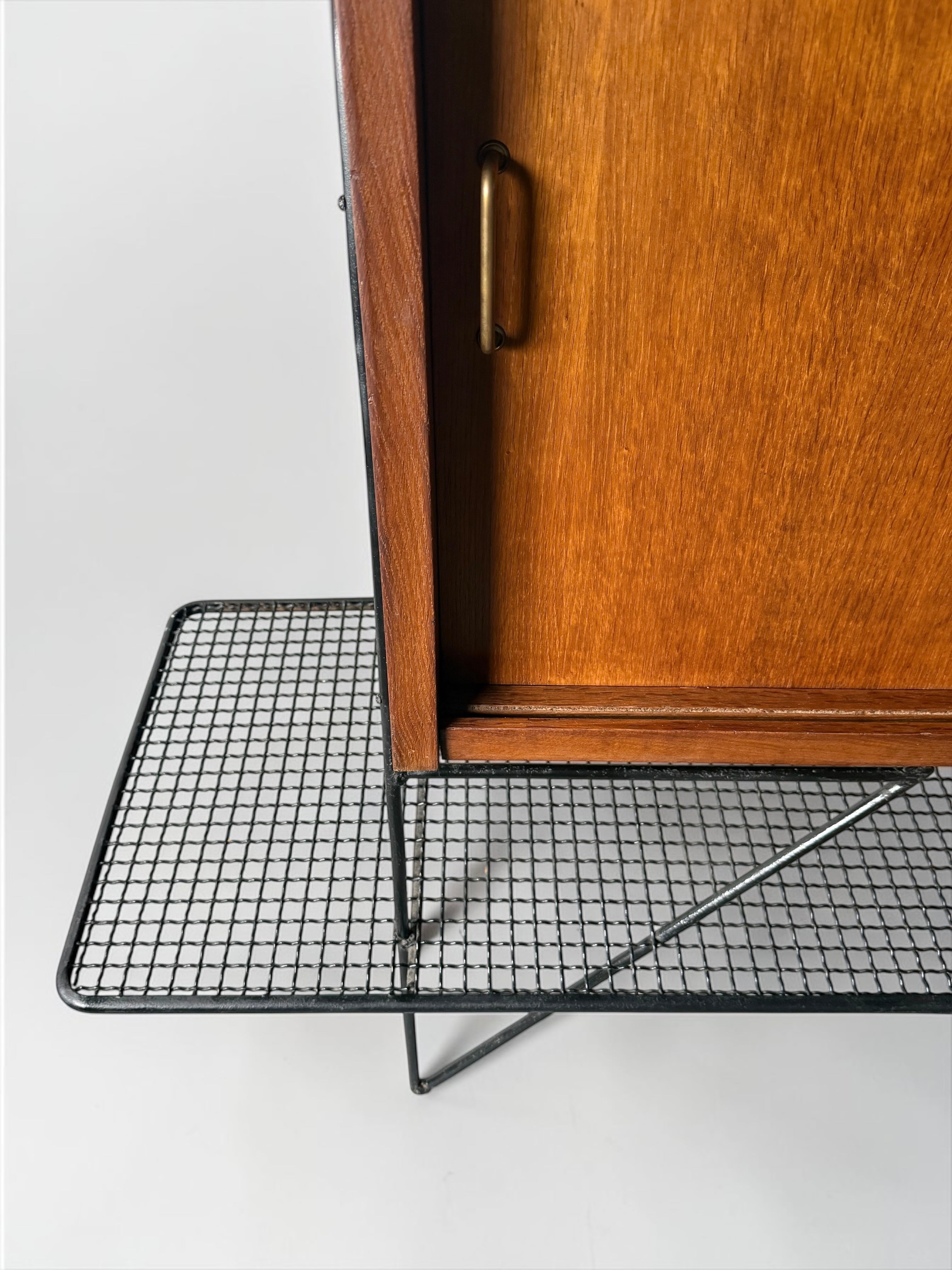 Cabinet in oak and black metal by Jacques Hitier for Tubauto, France 1950s