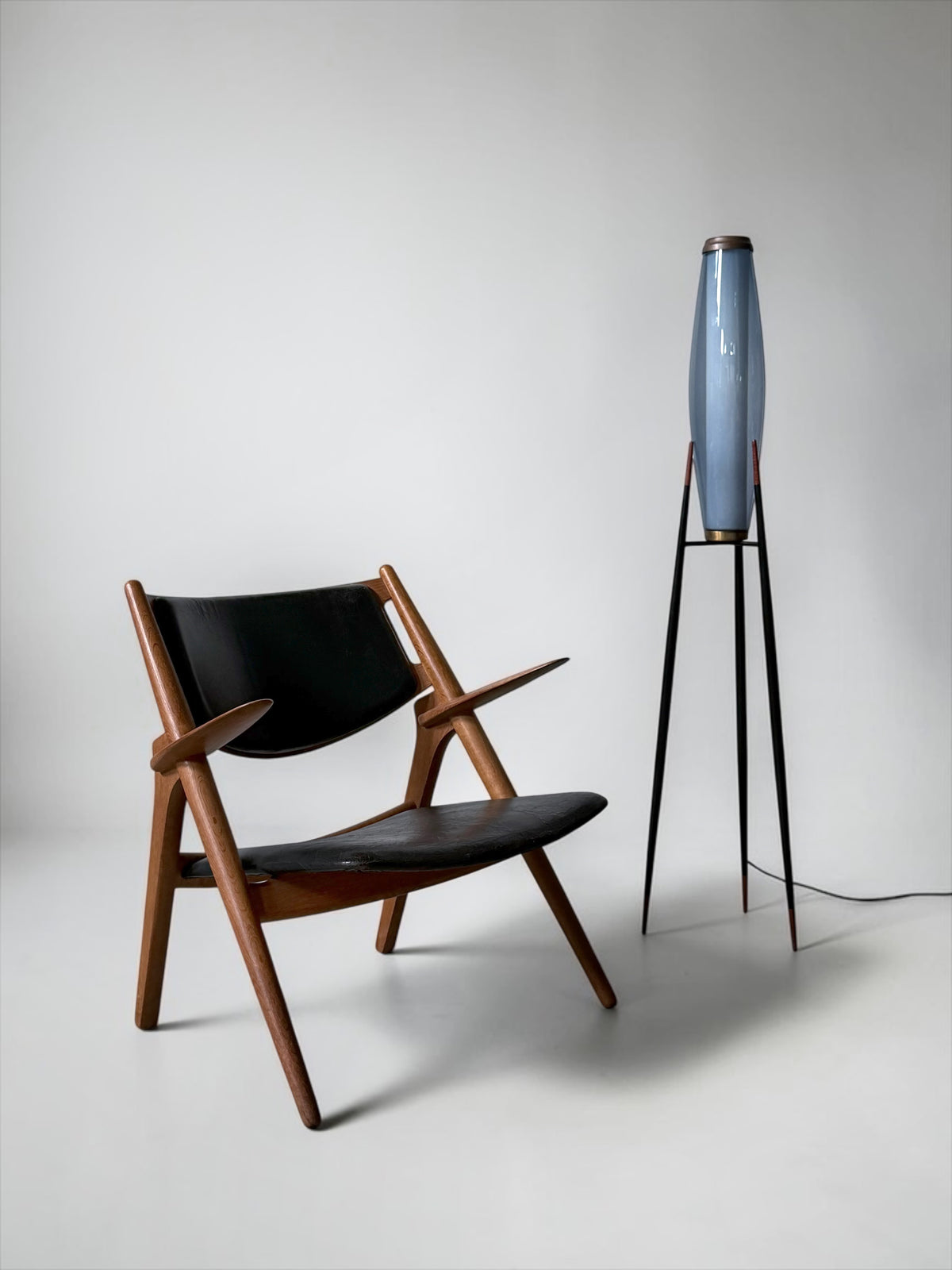 Rocket Floor Lamp with Hand Blown Opal Glass by Svend Aage Holm Sørensen, Denmark 1950s