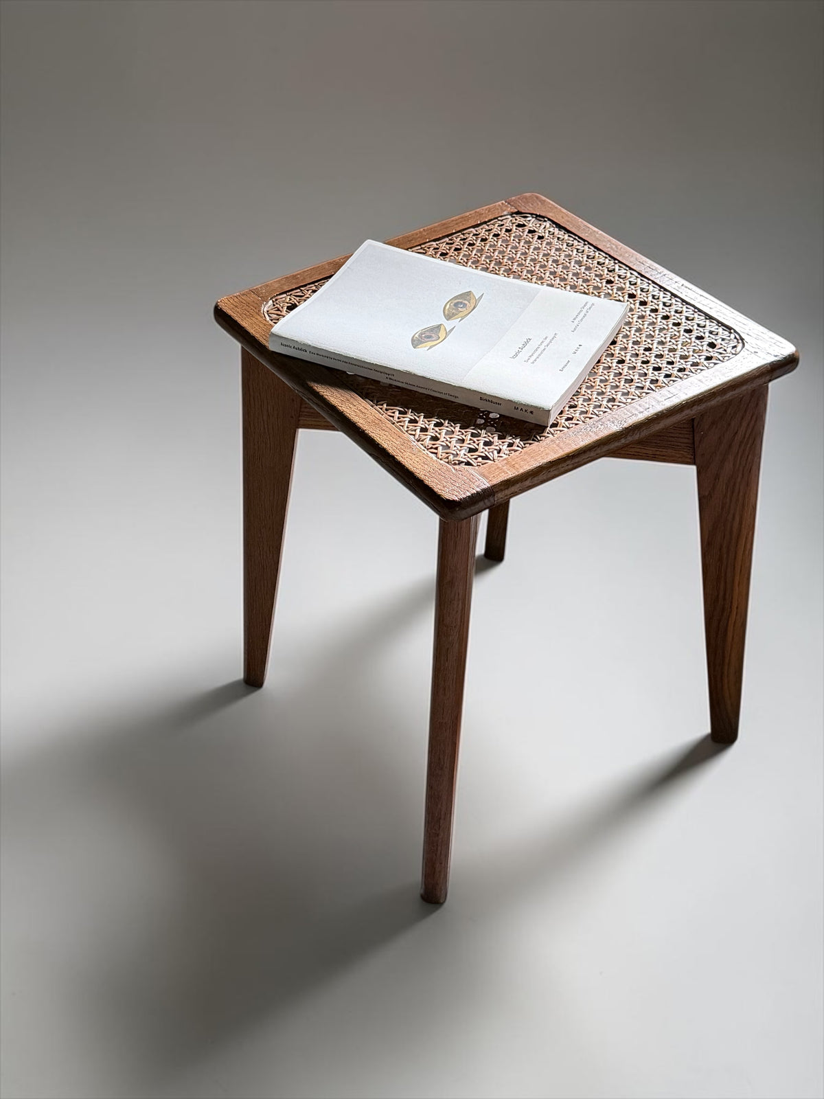 Reconstruction Oak & Cane Stool in the Style of Gascoin, France, 1950's