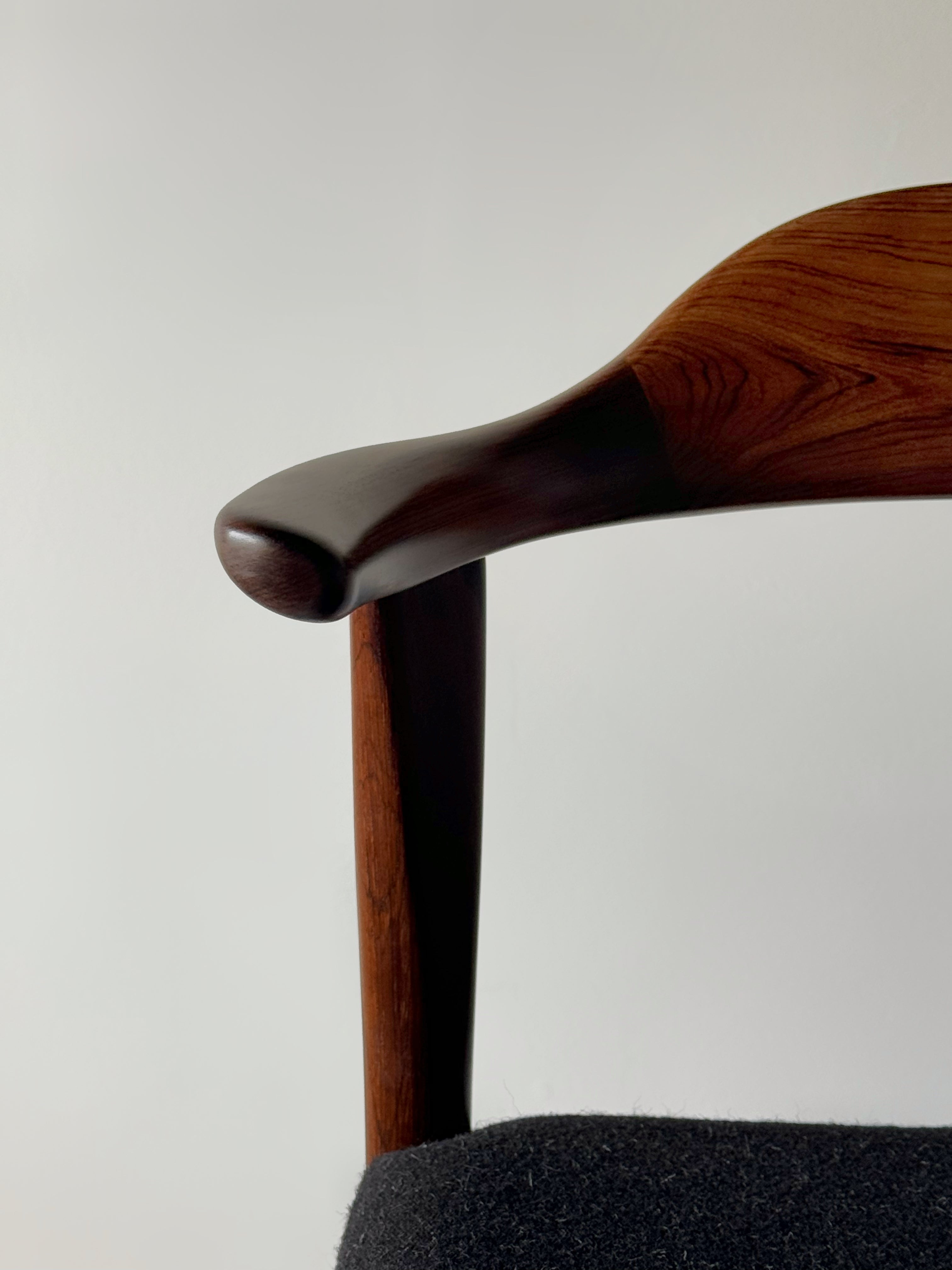 Bull horn dining chairs in rosewood by Jacob Hermann for Randers Møbelfabrik, Denmark 1960s