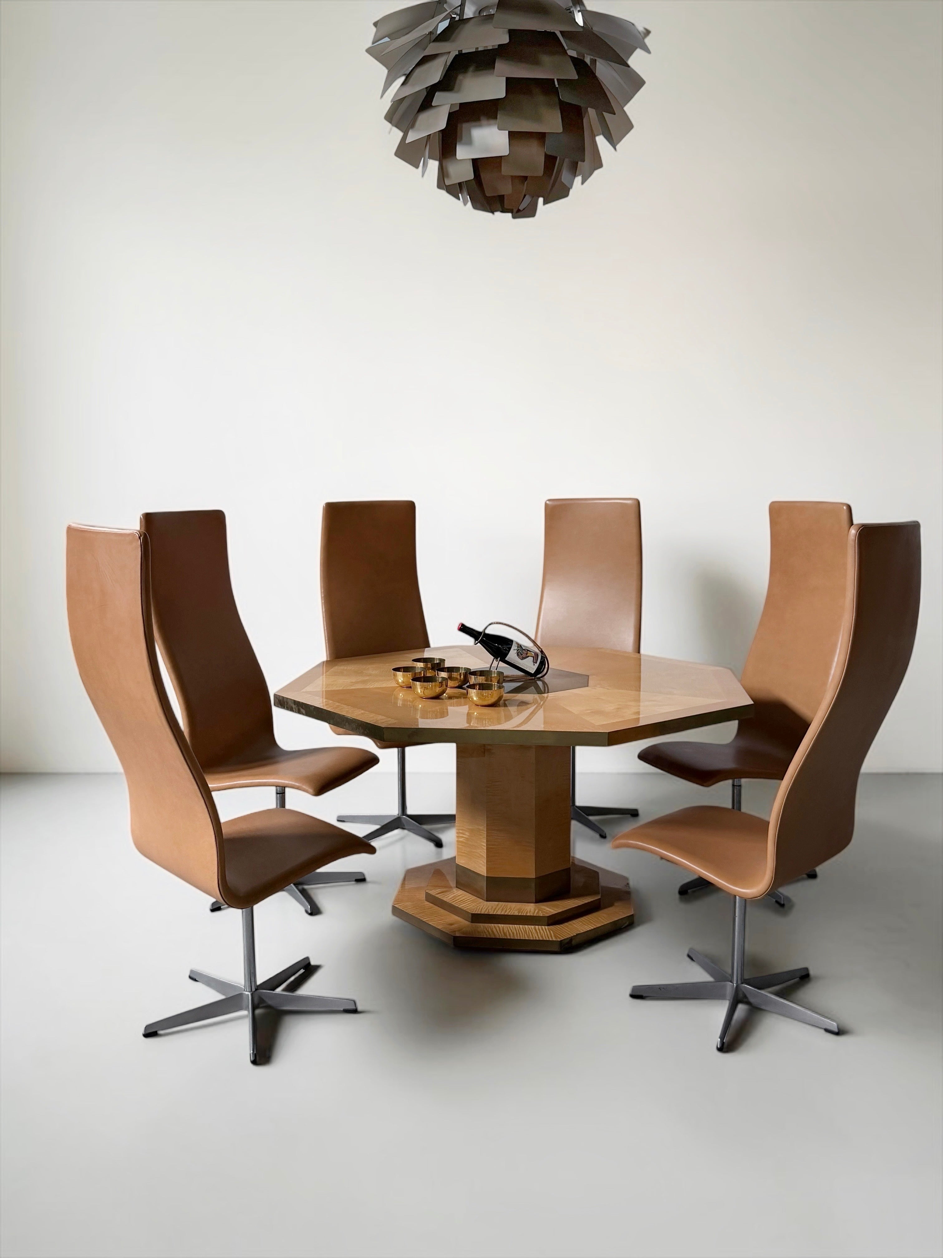 Lacquered Elm Burl and Brass Dining Table by Jean Claude Mahey for Maison Roméo, France, 1970s