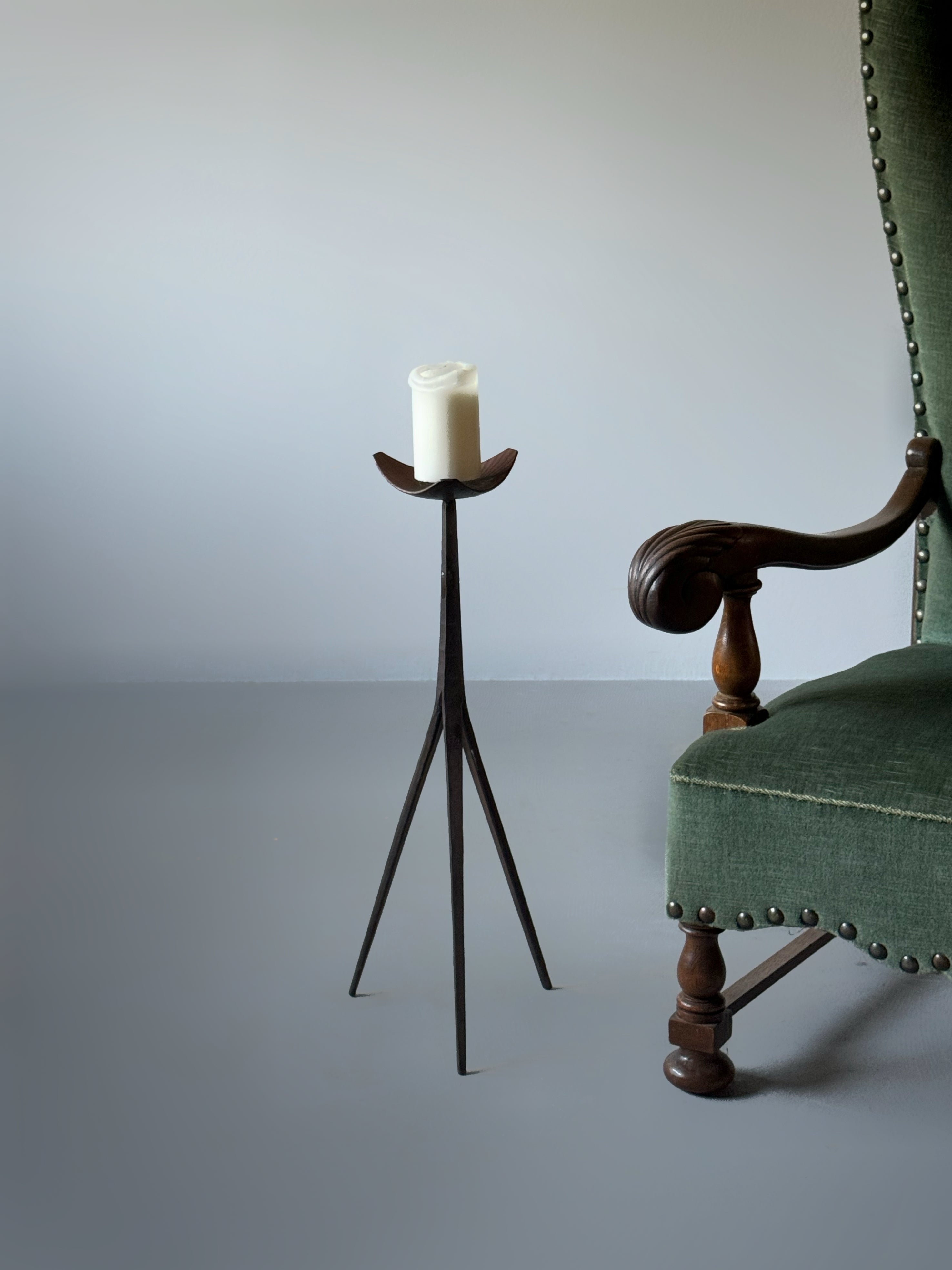 Vintage French Brutalist Iron Candle Stand