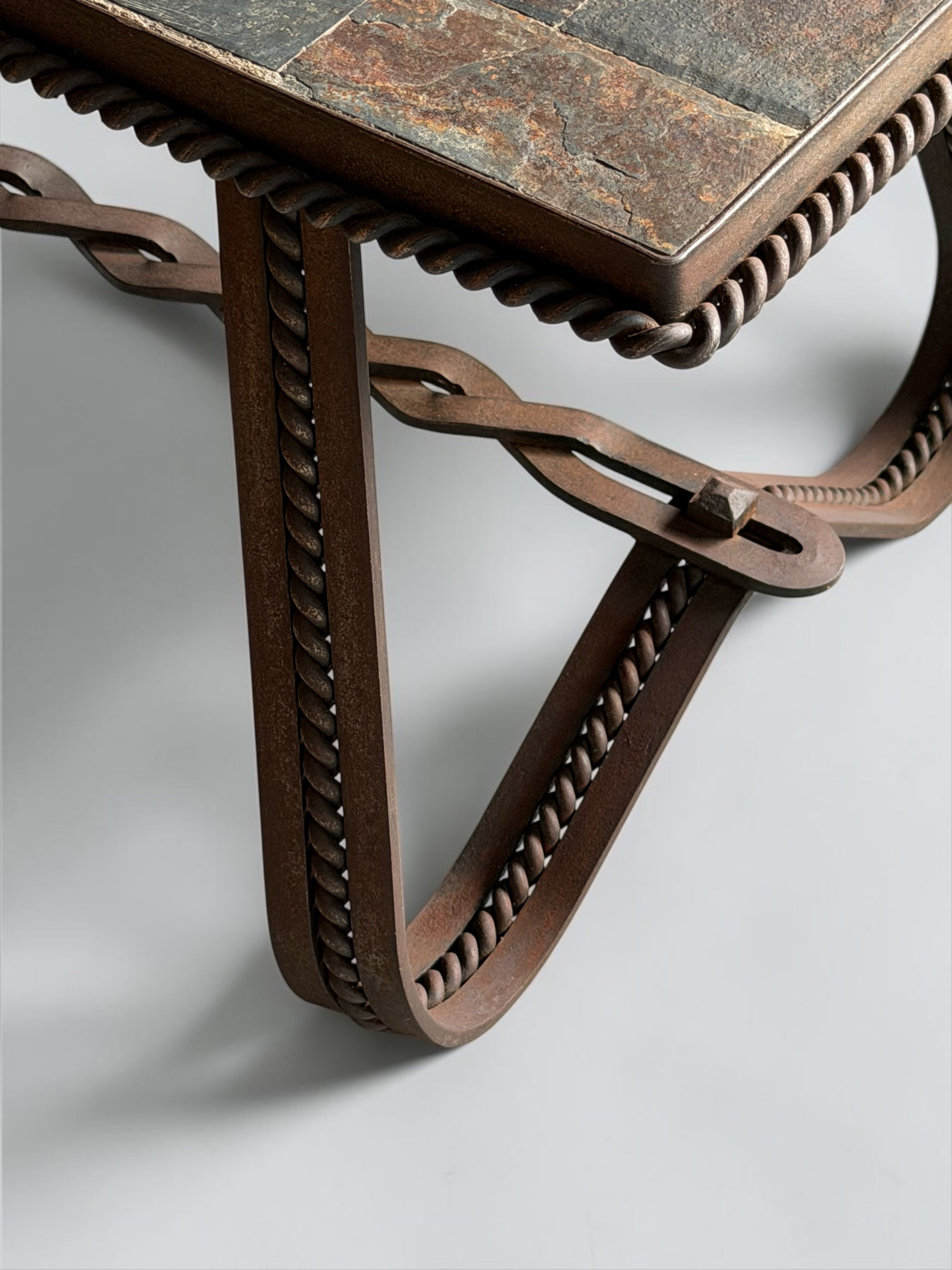 Coffee Table with Slate Mosaic Top and Twisted Iron Base　