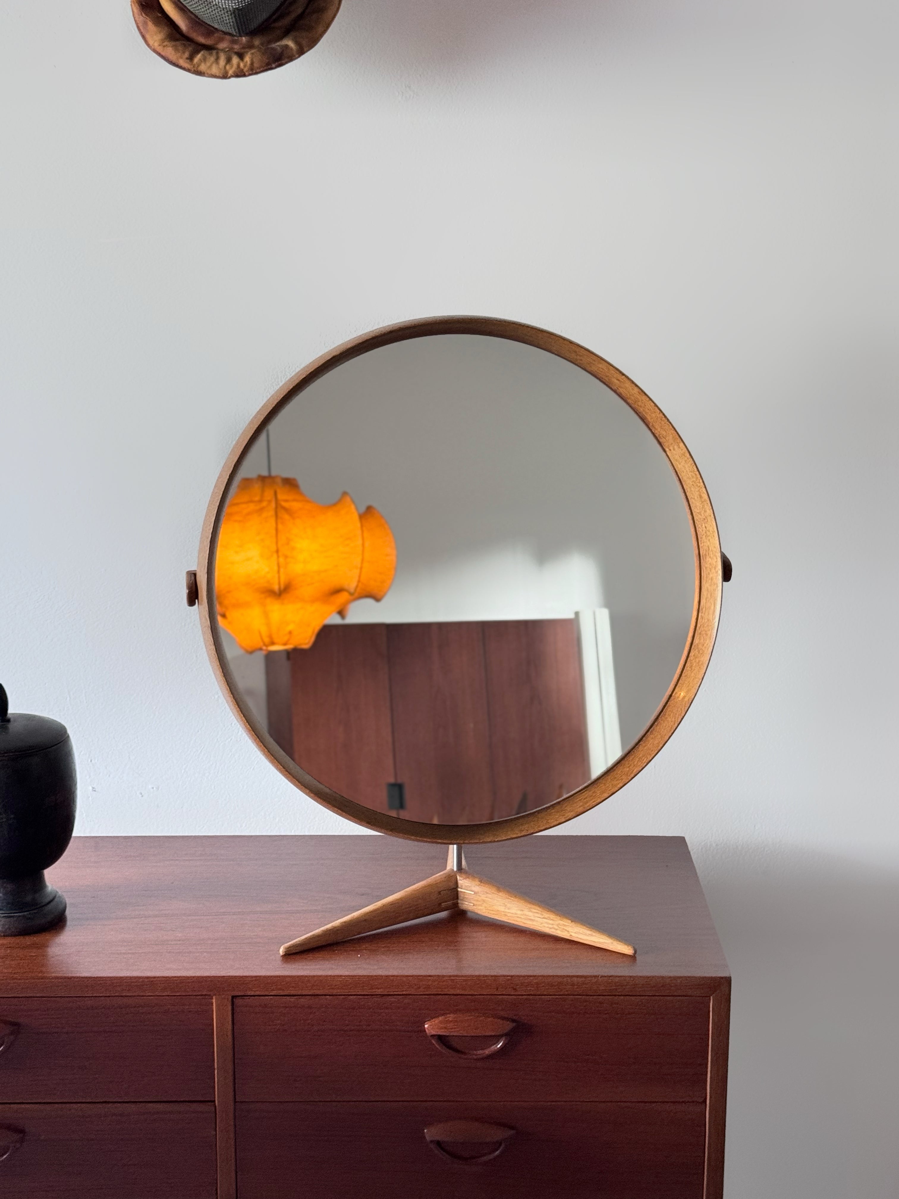 Mid-Century Swedish Large Oak Table Mirror by Östen & Uno Kristiansson for Luxus