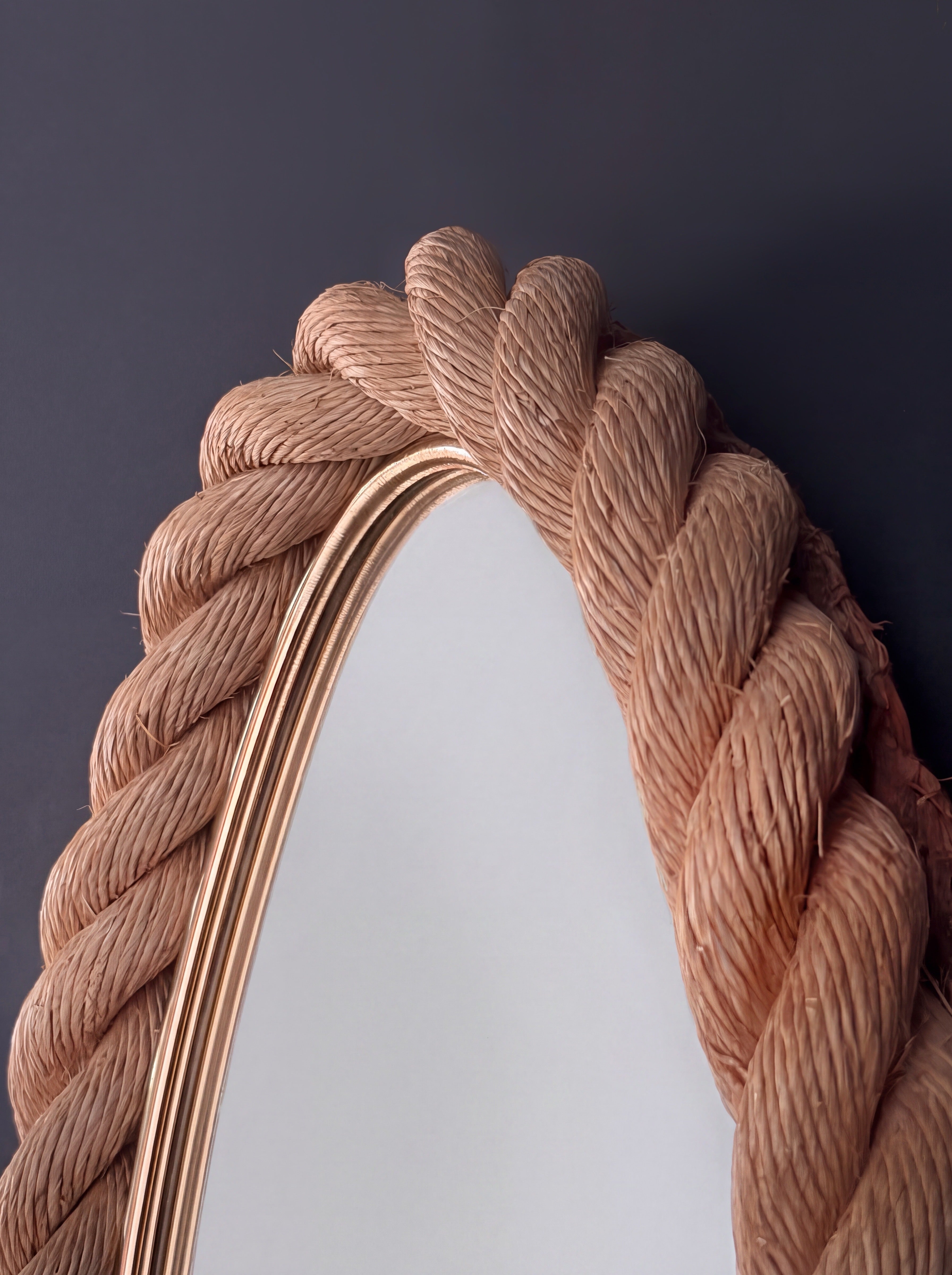 Rope Oval Mirror by Adrien Audoux & Frida Minet, France 1950s