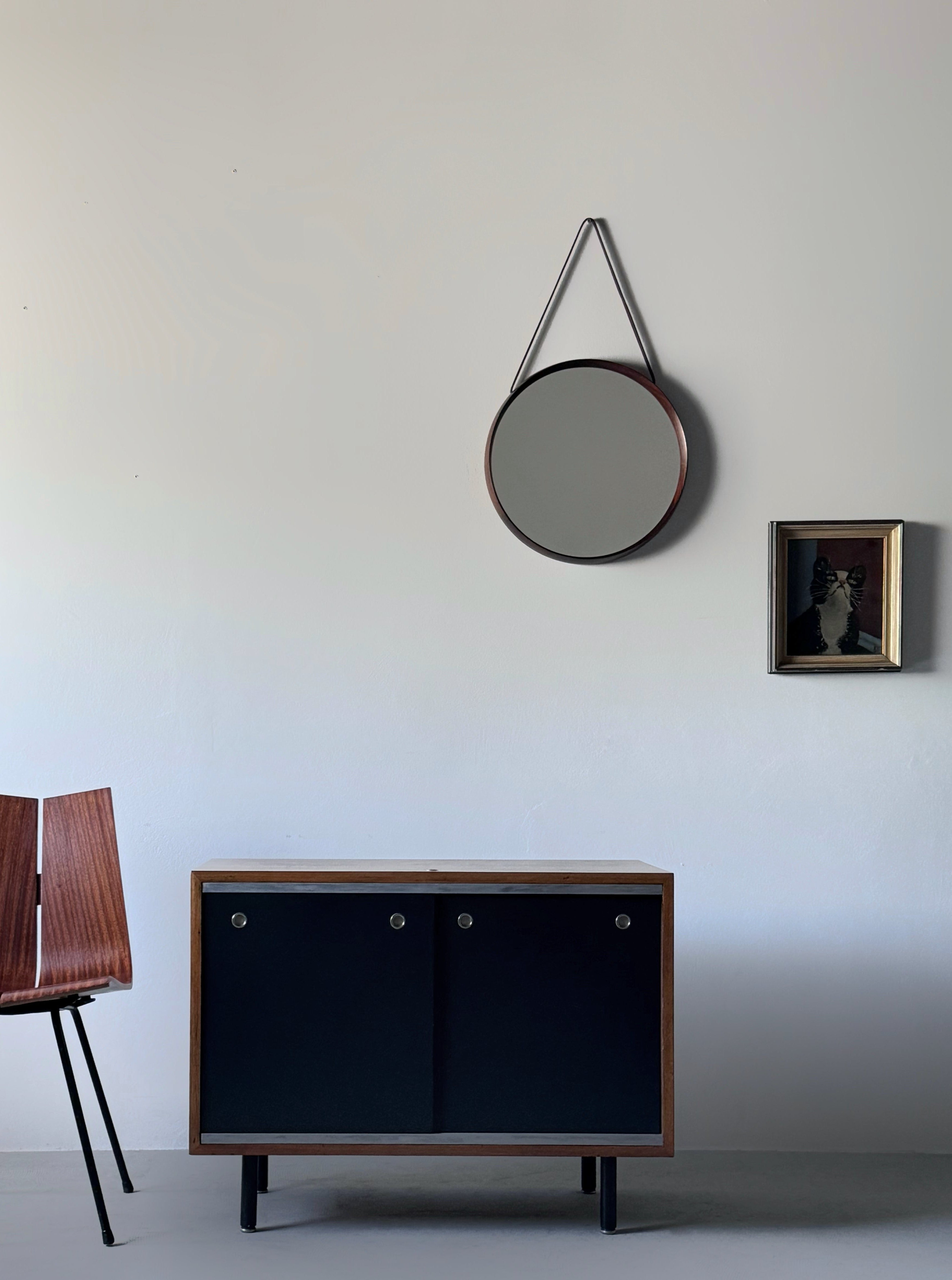 Wall mirror in rosewood and Leather by Uno & Östen Kristiansson for Luxus Vittsjö Möbelfabrik, 1960s Sweden