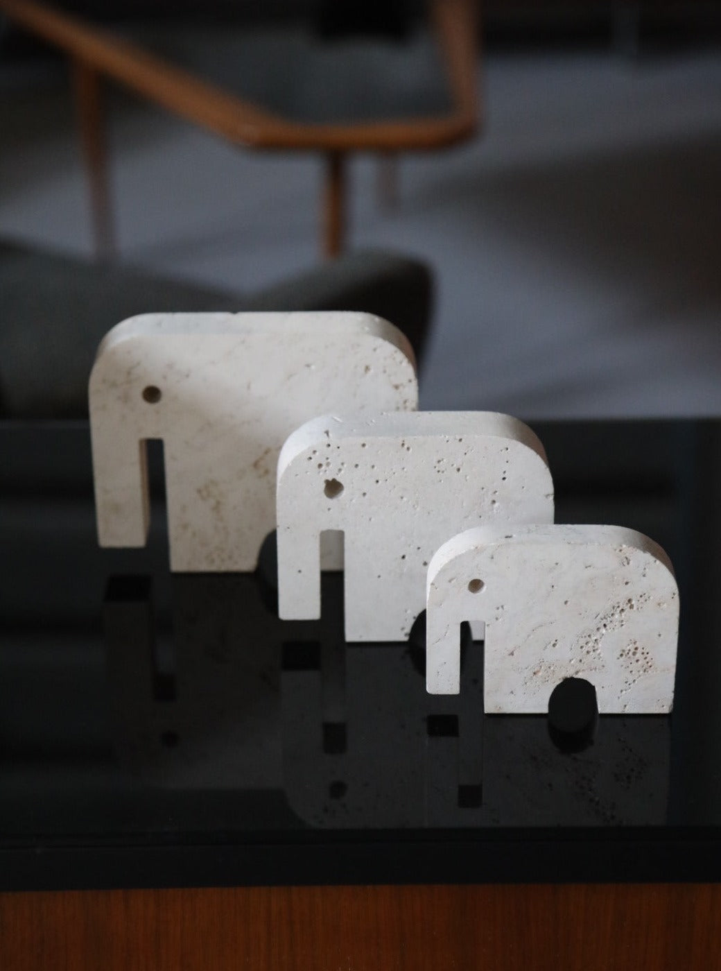 Travertine Elephants Sculptures