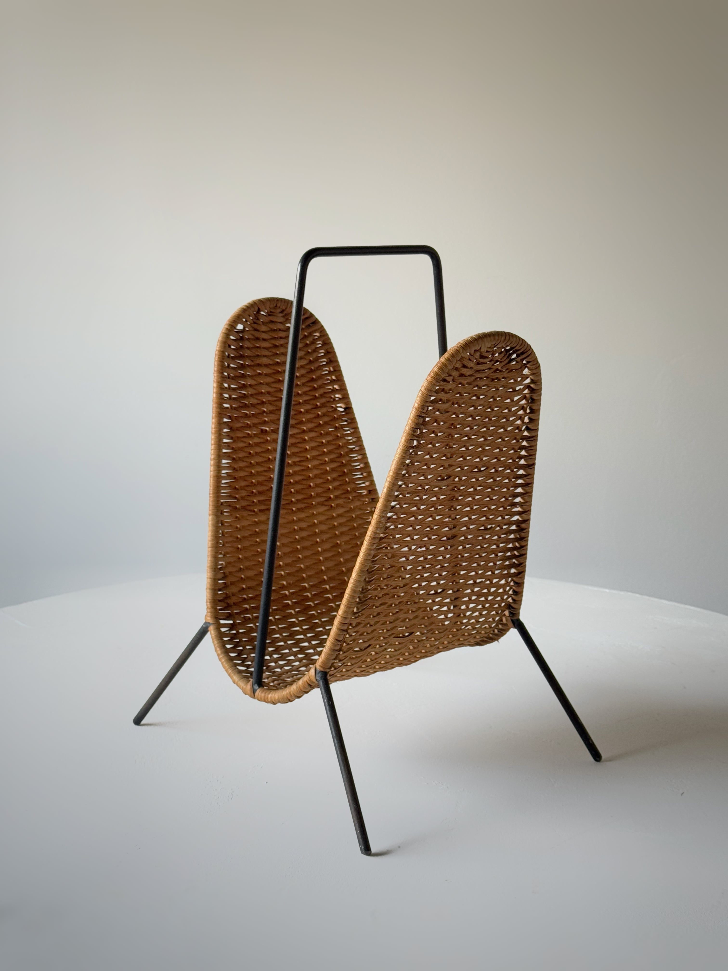 Wicker and metal magazine rack