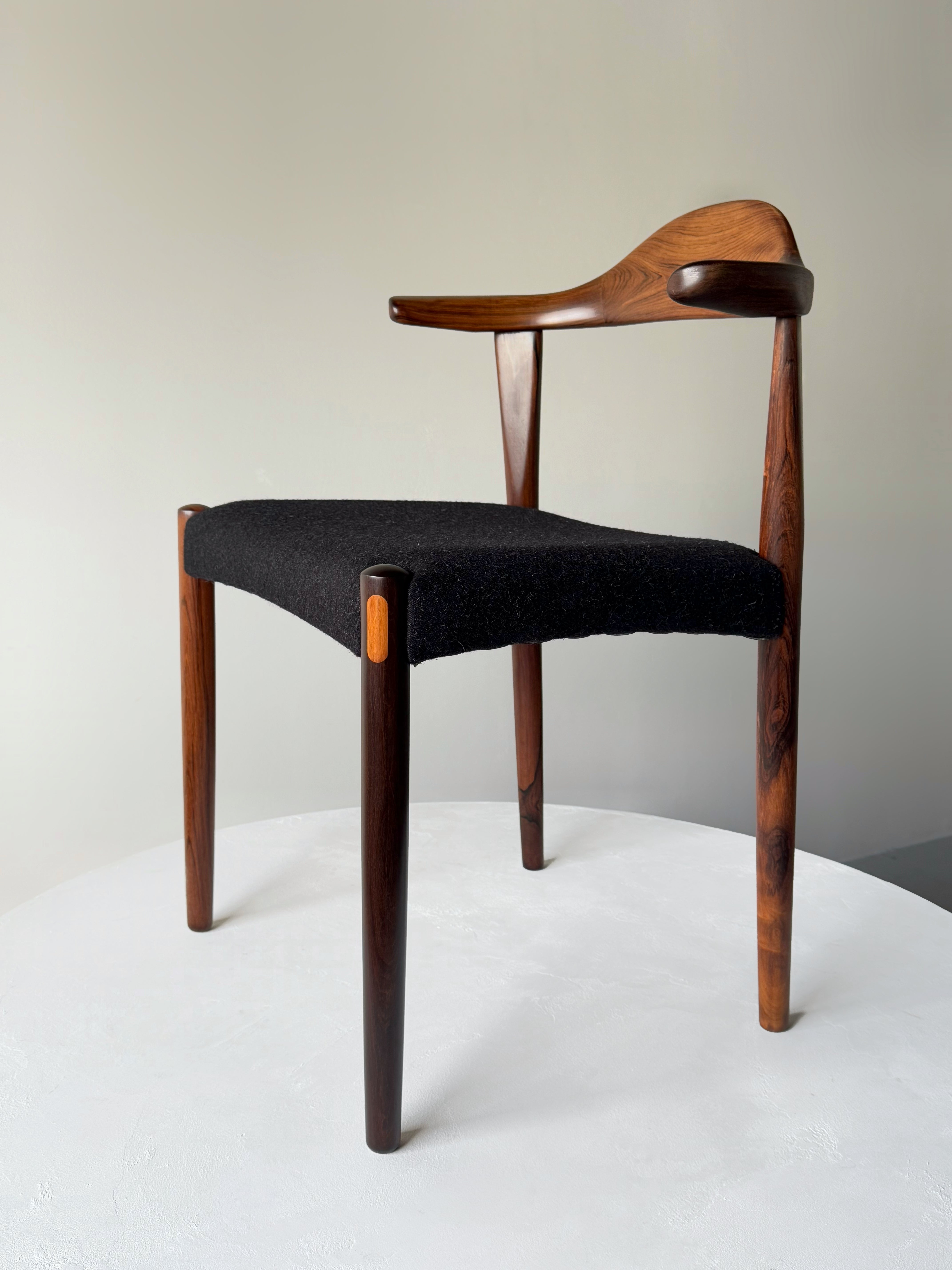 Bull horn dining chairs in rosewood by Jacob Hermann for Randers Møbelfabrik, Denmark 1960s