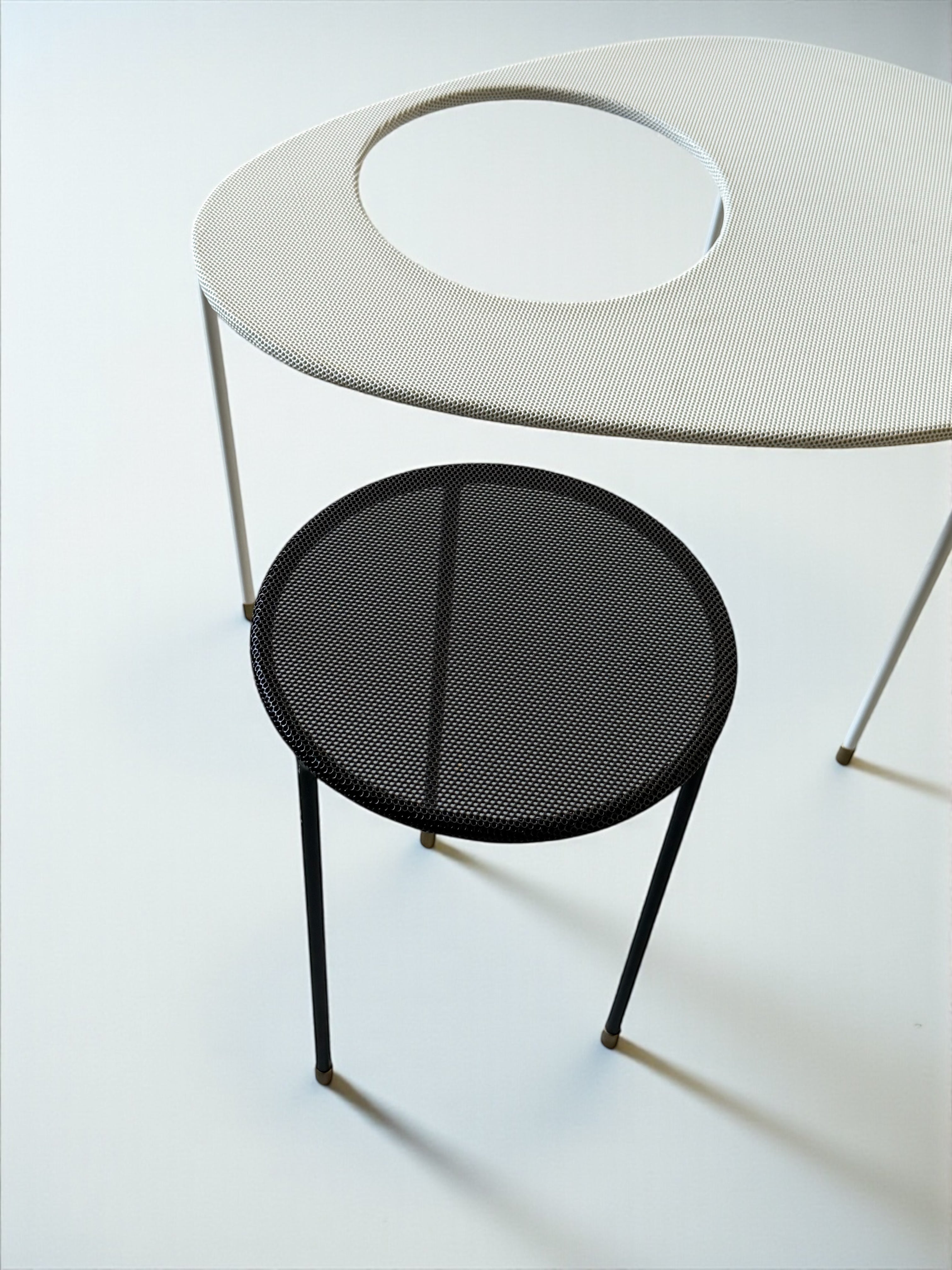 Kangaroo side tables by Mathieu Mategot set of two in black & White for Gubi