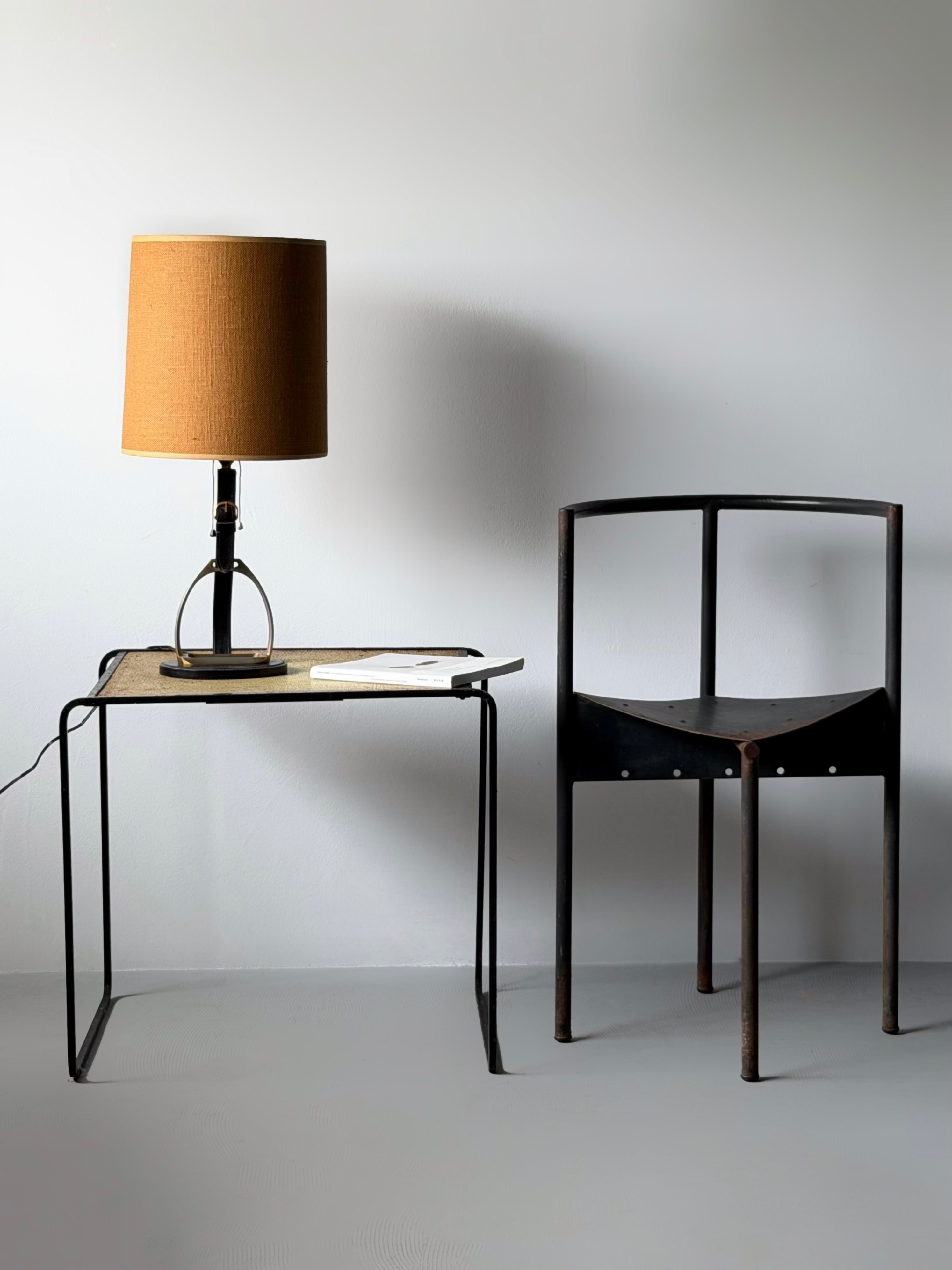Longchamp Stirrup Stitched Leather Lamp, France 1950s　
