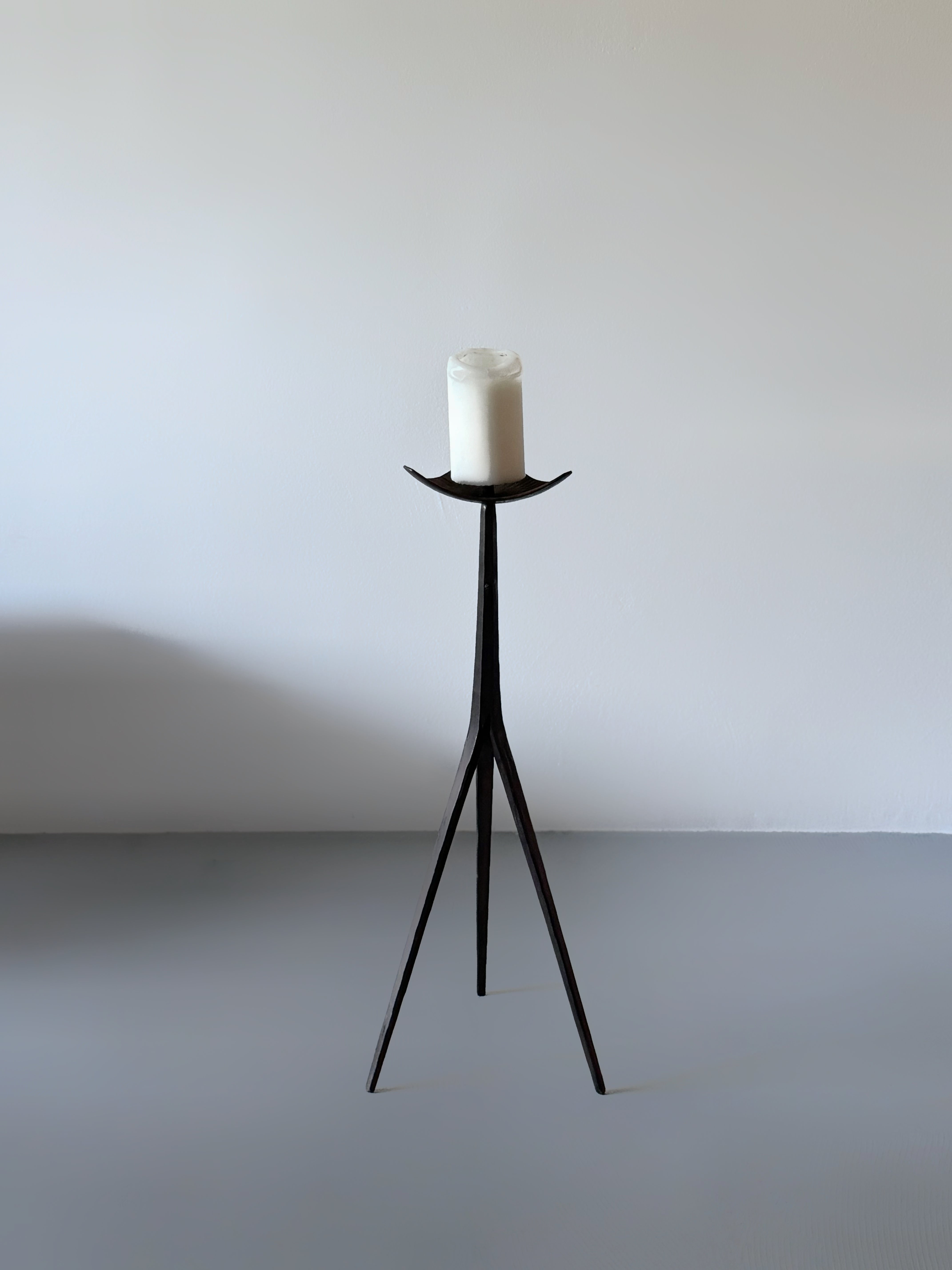 Vintage French Brutalist Iron Candle Stand