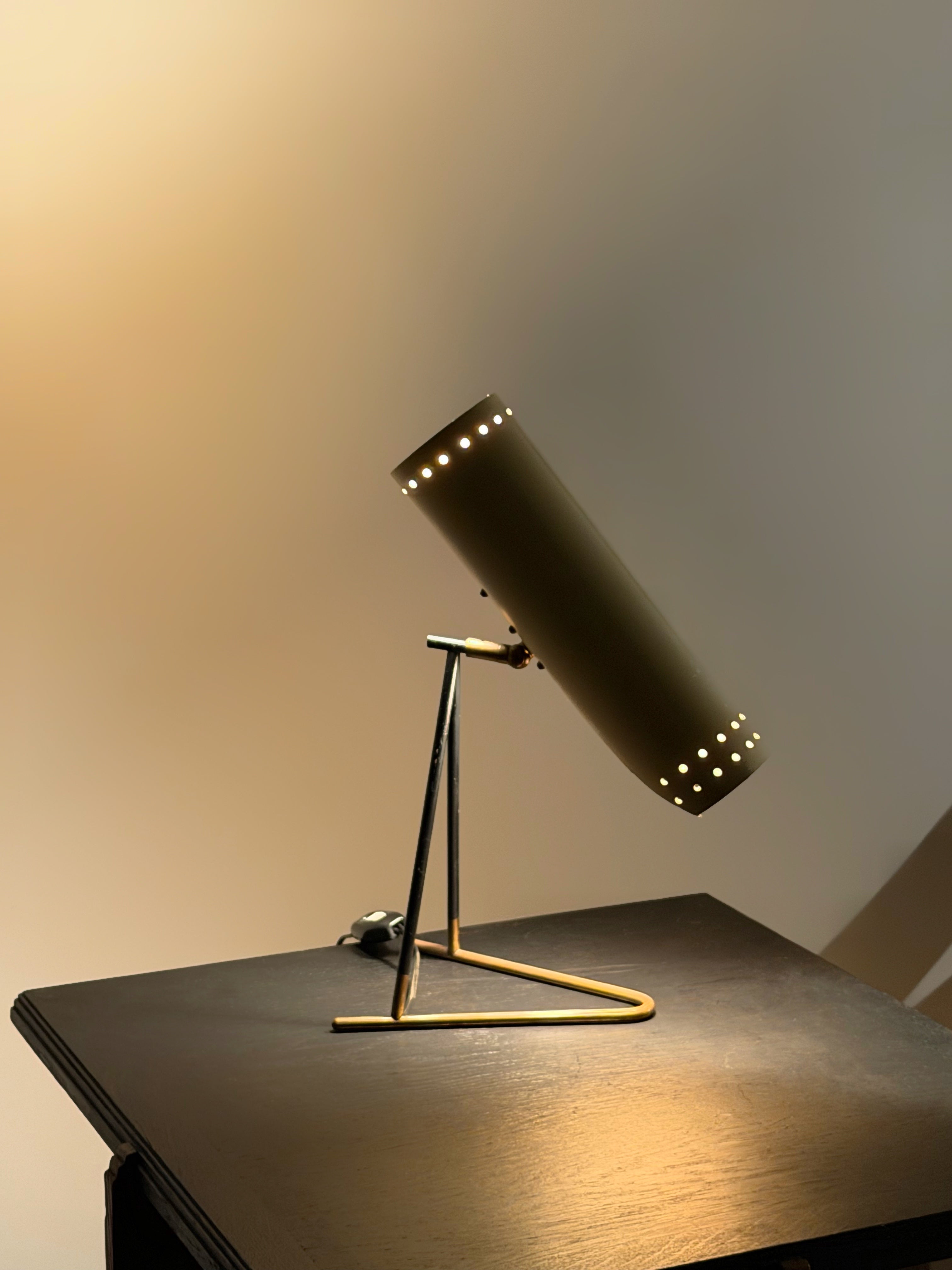 White and Brass Table Lamp 1950s Stilux Italy