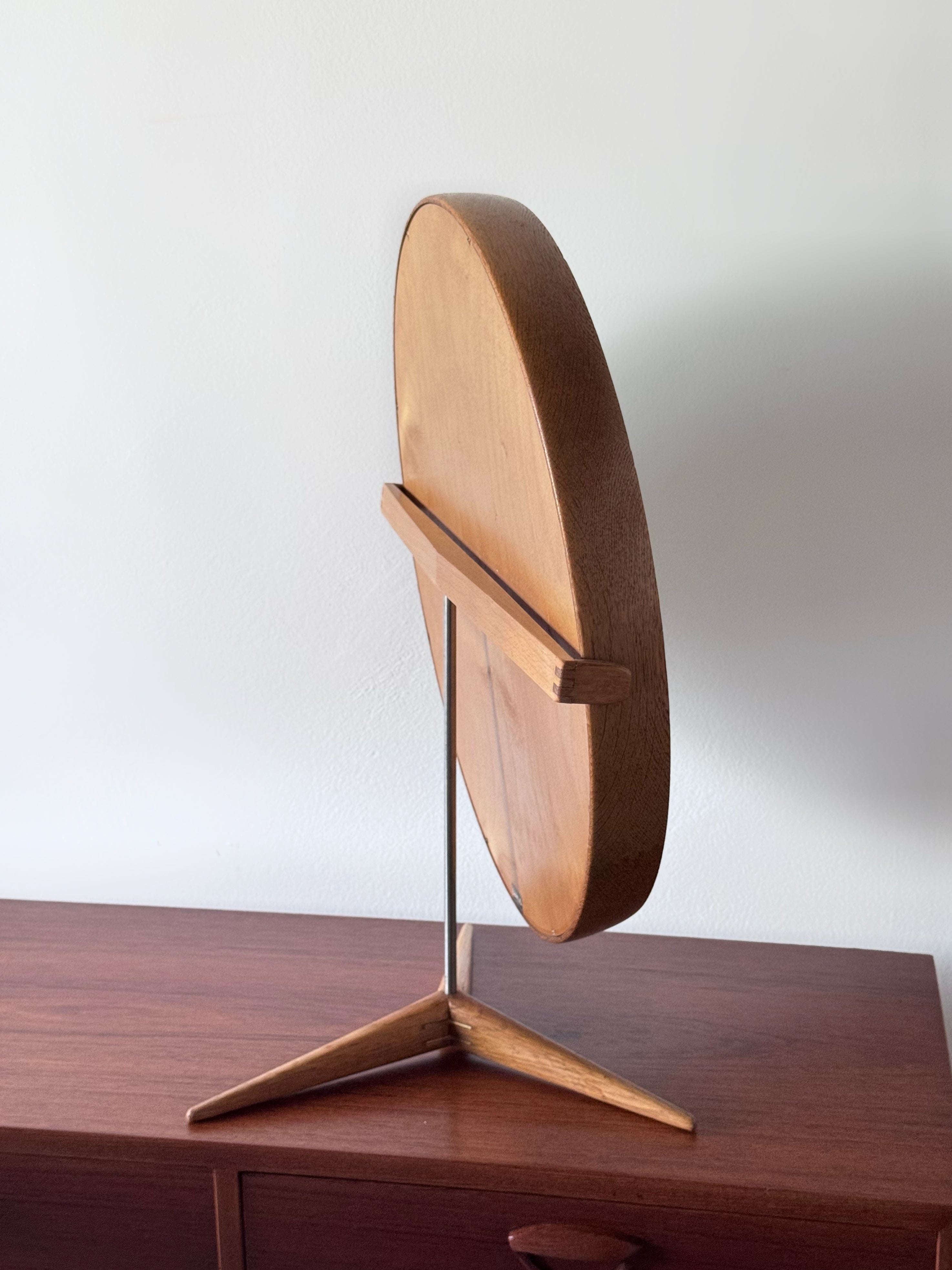 Mid-Century Swedish Large Oak Table Mirror by Östen & Uno Kristiansson for Luxus