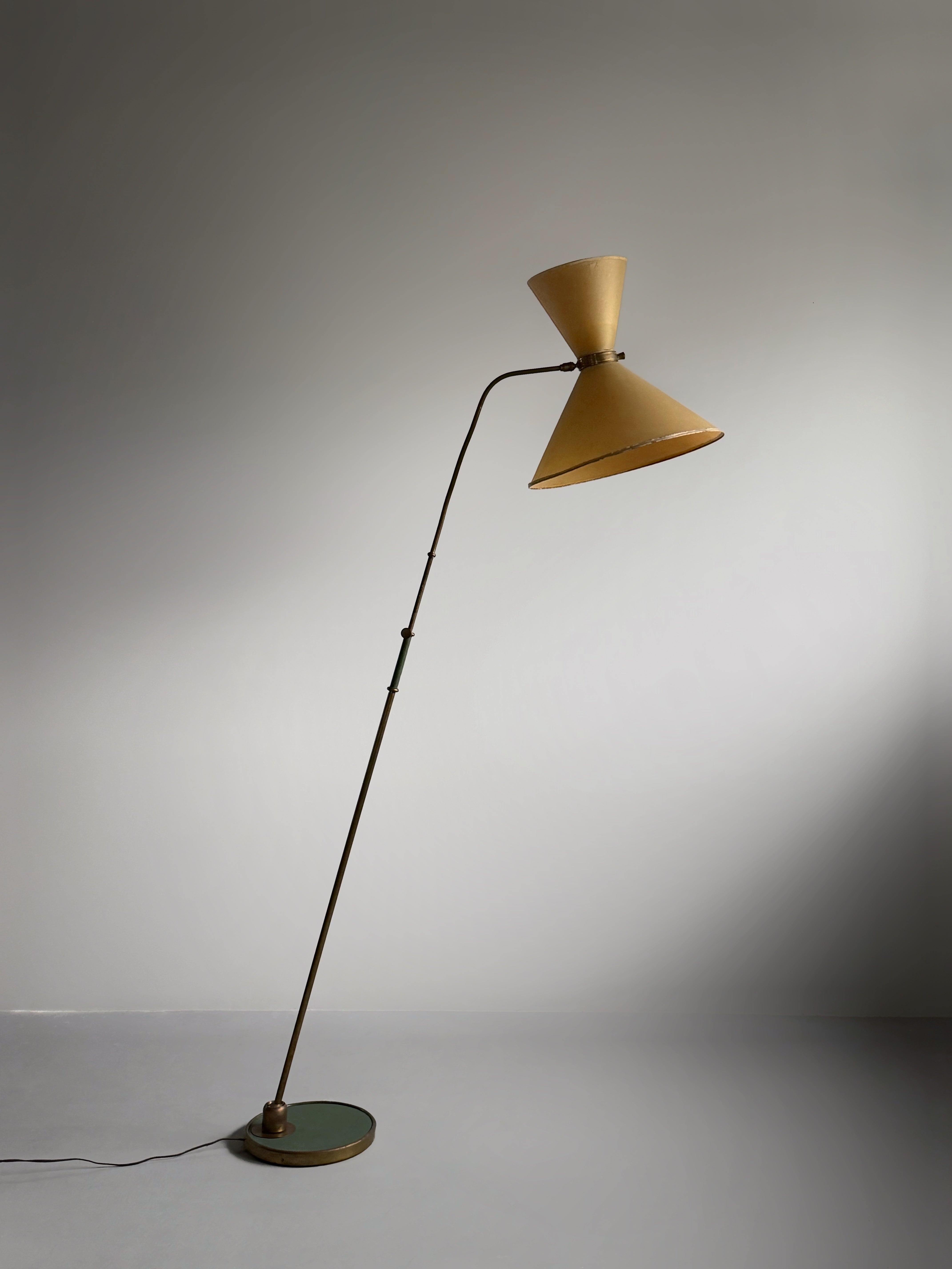 Maison Lunel Dual Conical Shade Floor Lamp, 1950s France
