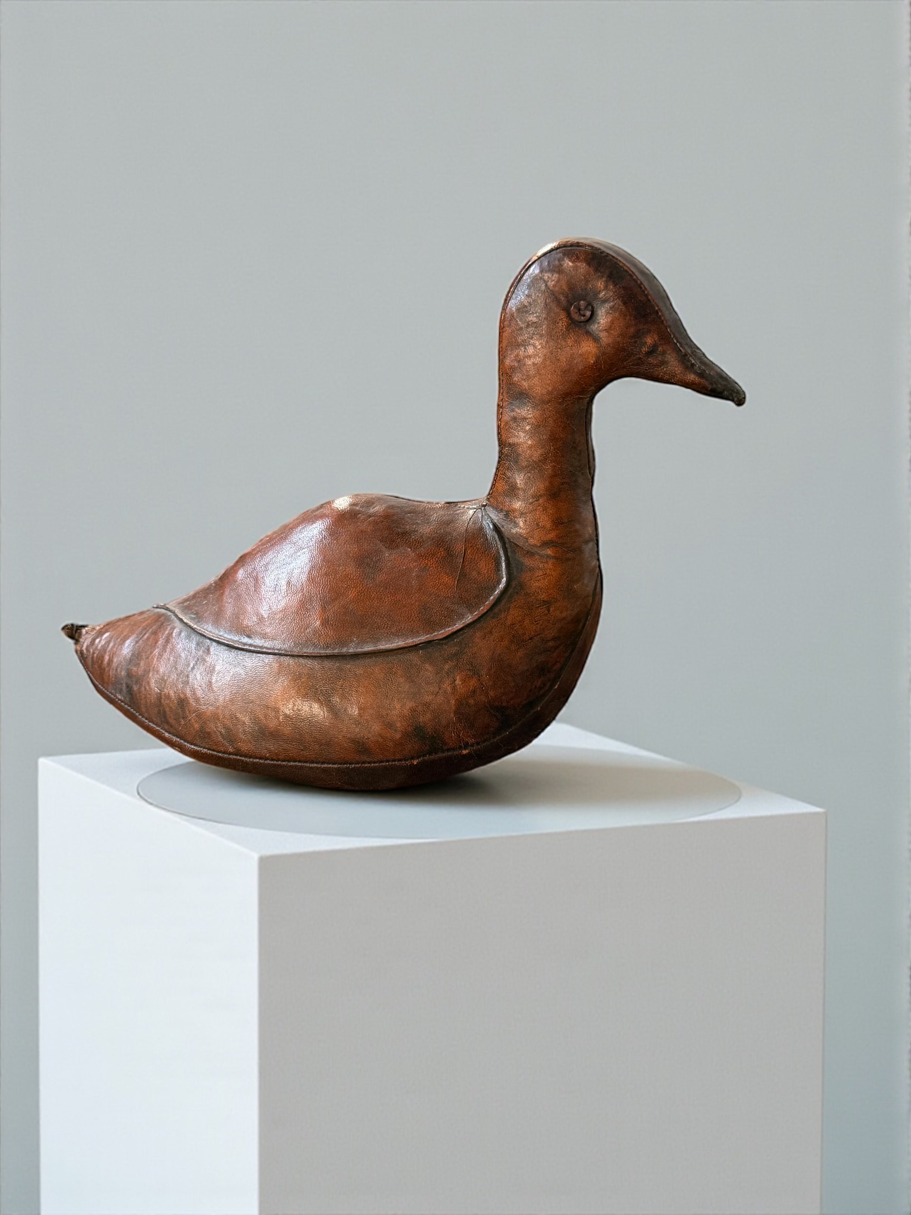 Vintage Leather Duck Doorstop by Dimitri Omersa for Abercrombie & Fitch, England 1950s