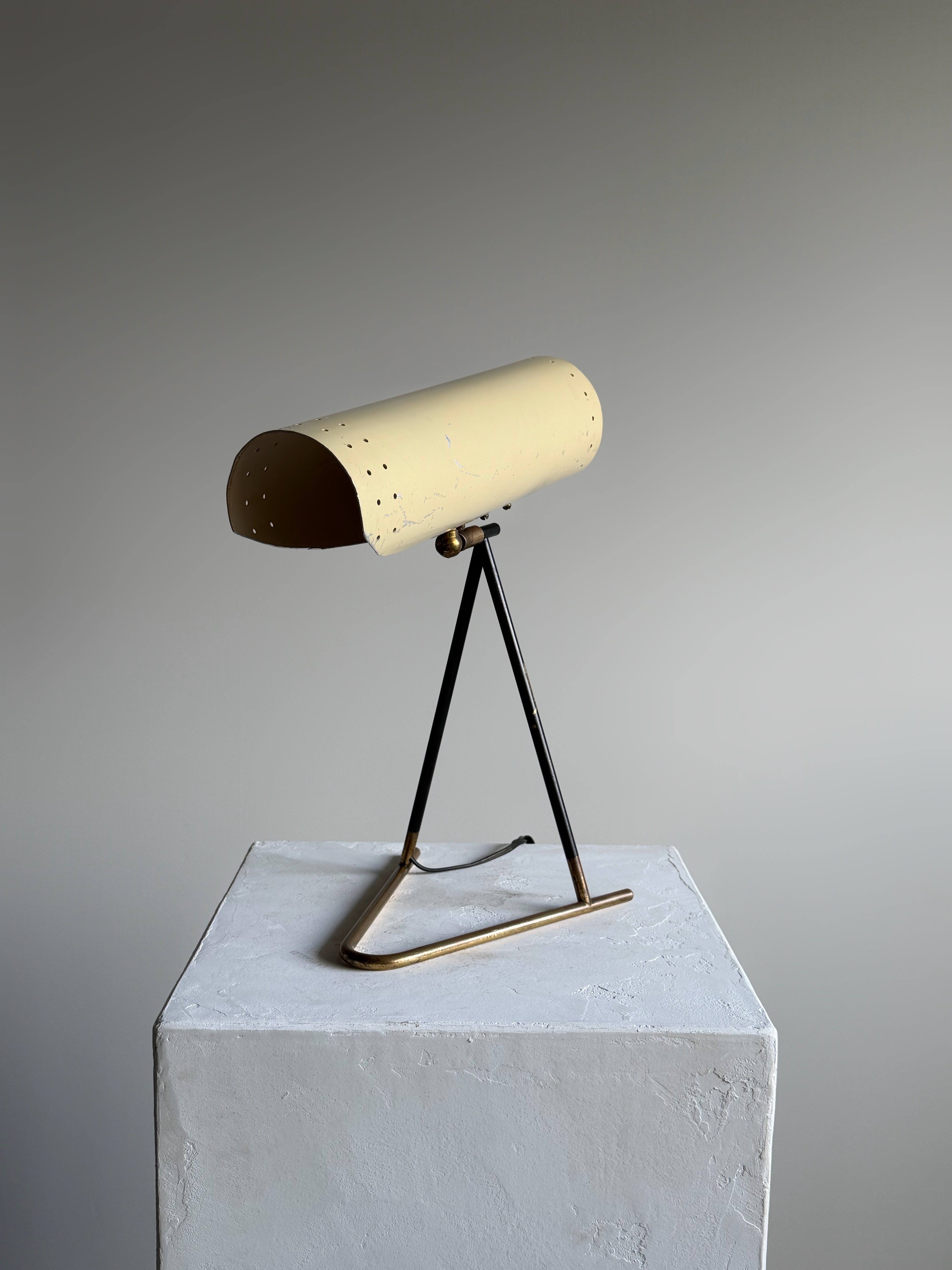 White and Brass Table Lamp 1950s Stilux Italy